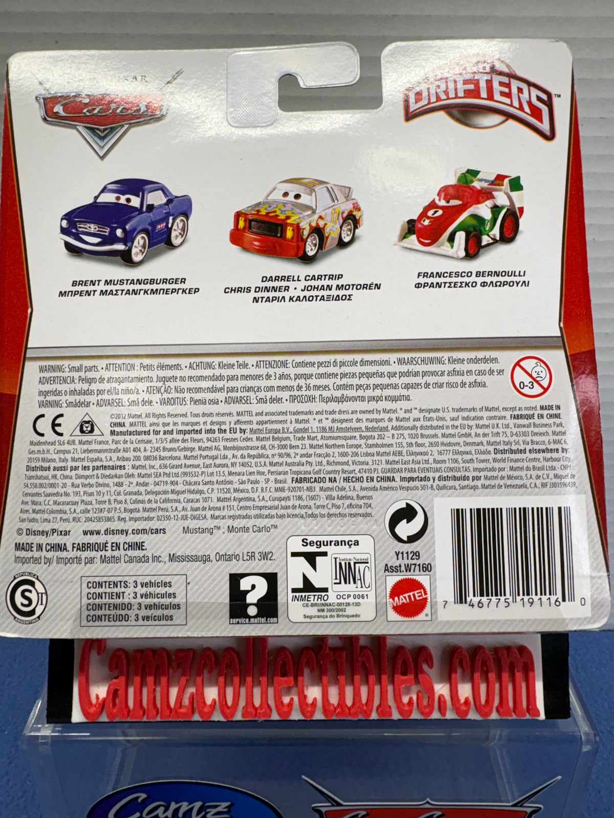 Disney Pixar Cars Micro Drifters 3 Pack Brent Mustangburger, Darrell Cartrip, Francesco Bernoulli