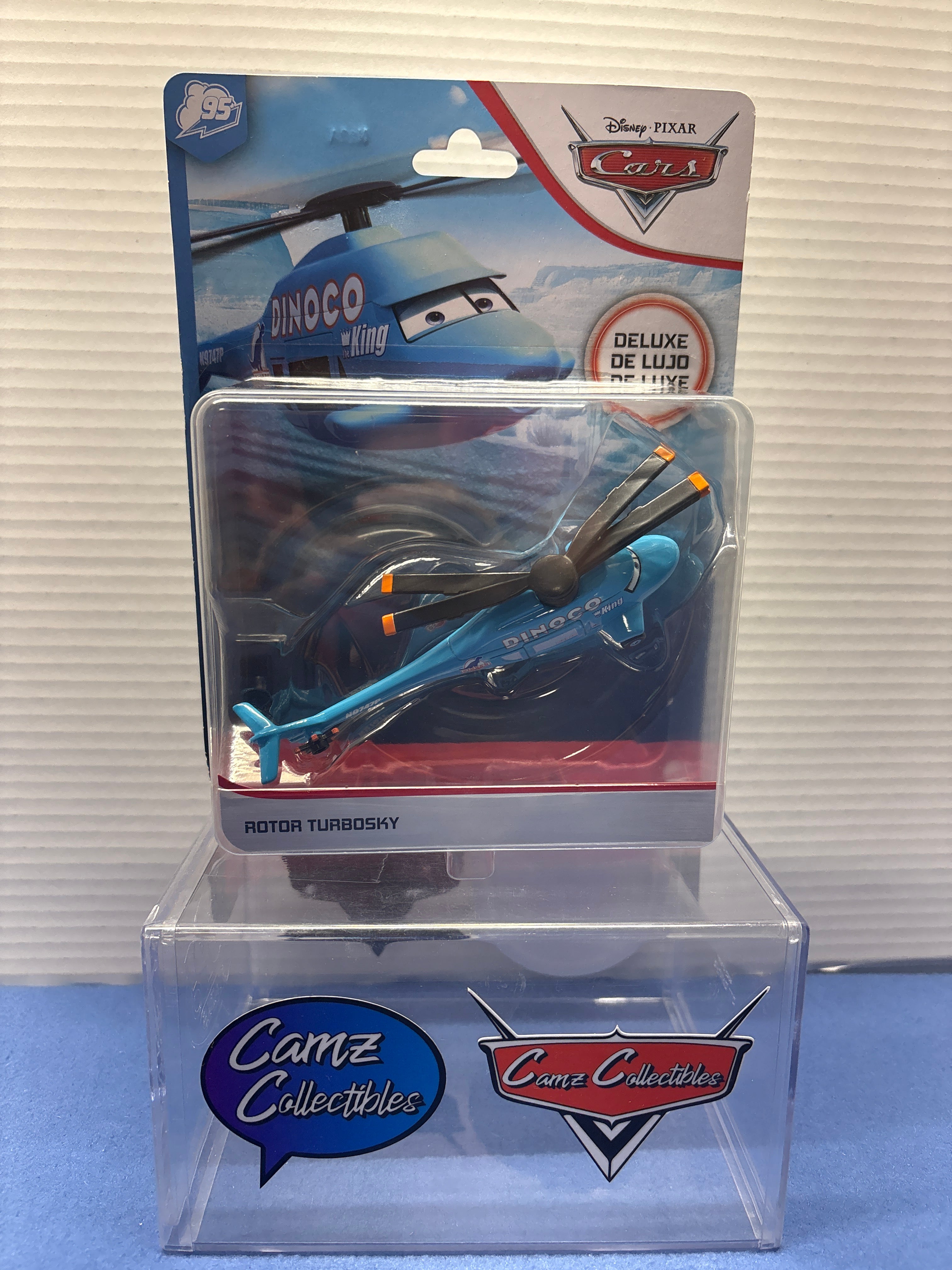 Disney Pixar Cars Rotor Turbosky Deluxe Dinoco Daydream - soft corners and loose blister on bottom