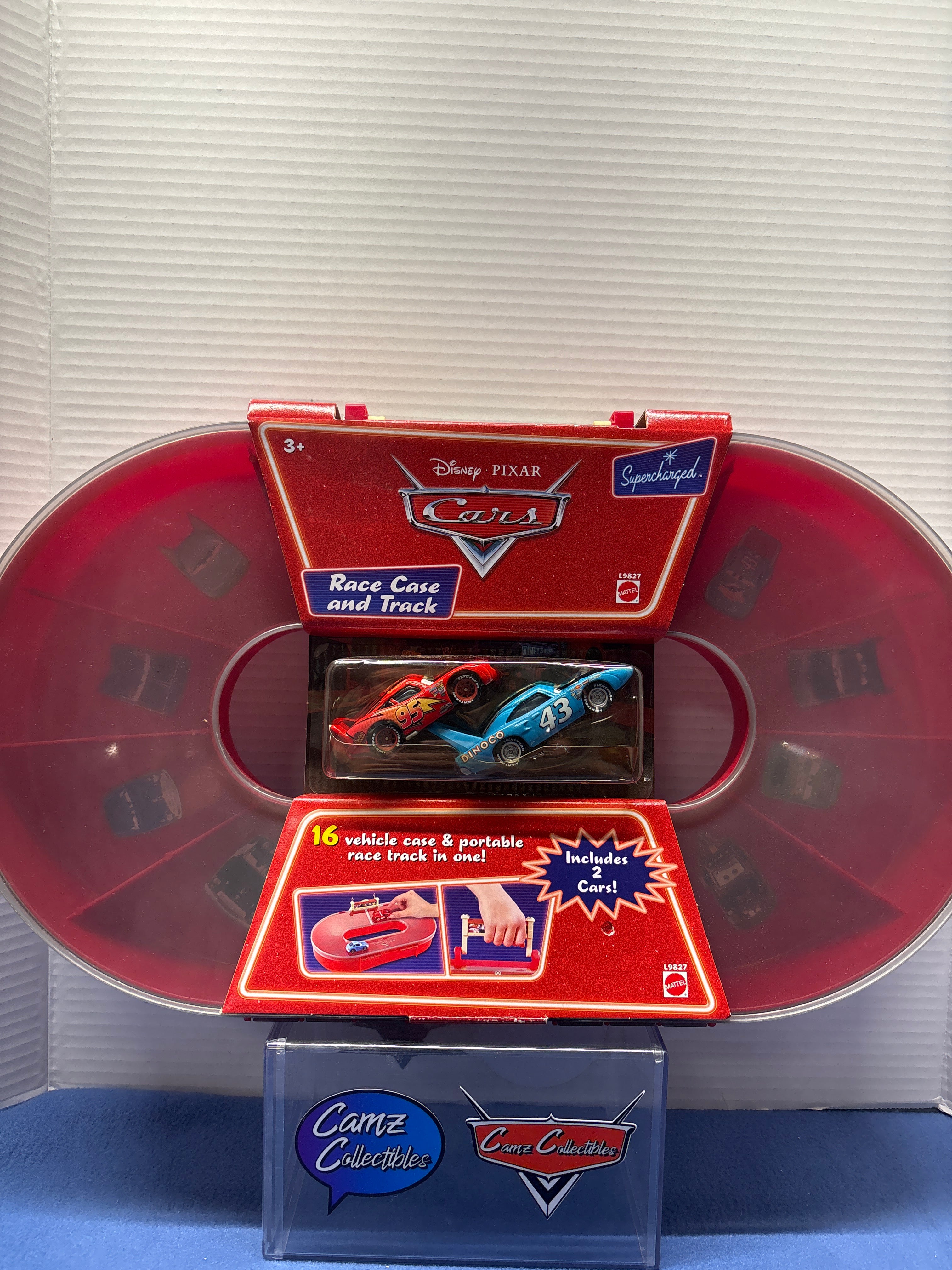 Disney Pixar Cars Supercharged Rare Race Case and Track with Lightning McQueen and King