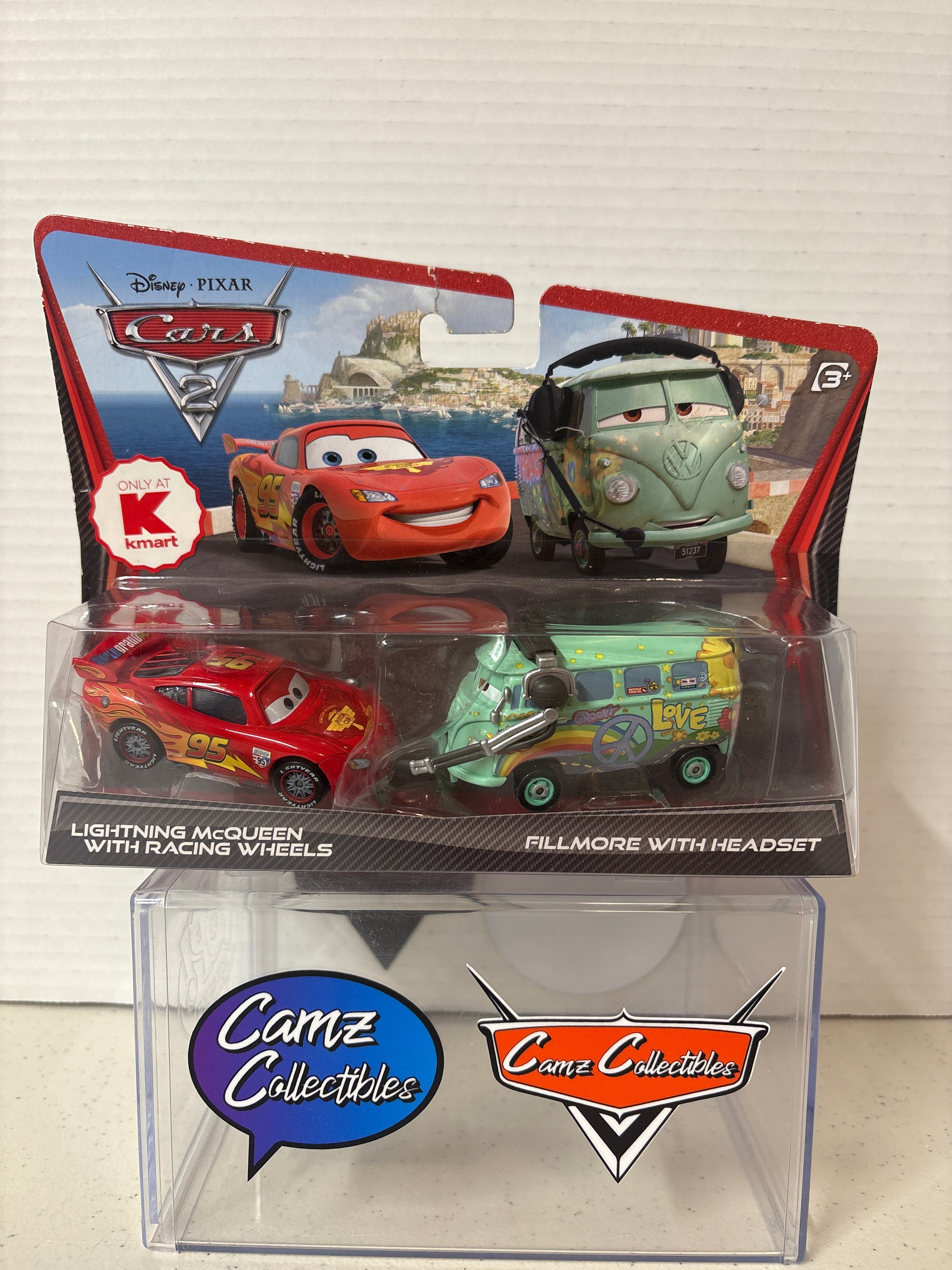 Disney Pixar Cars 2 two-pack Lightning McQueen with Racing Wheels and Fillmore with Headset Kmart Exclusive