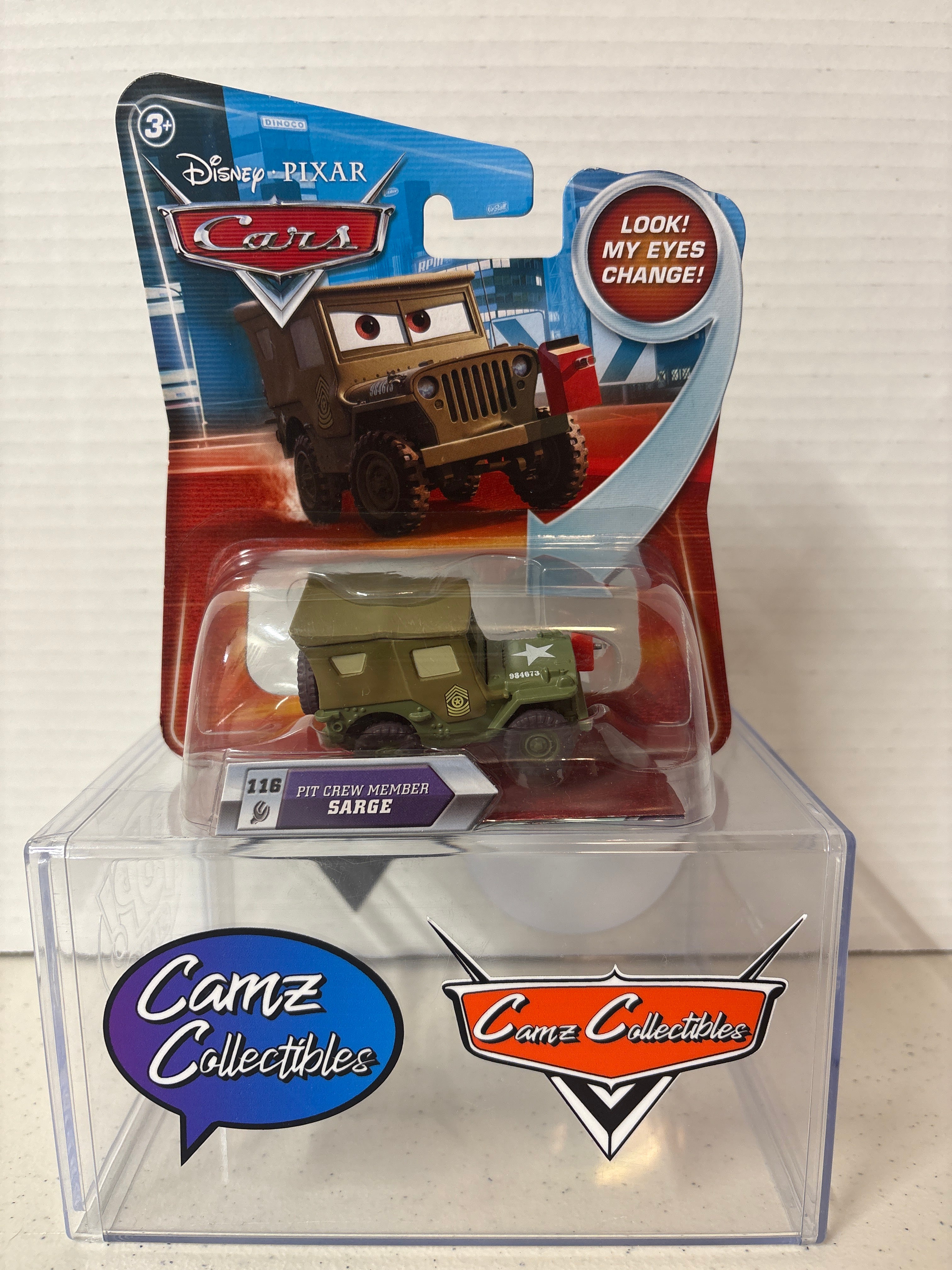 Disney Pixar Cars Lenticular Eyes Pit Crew Member Sarge