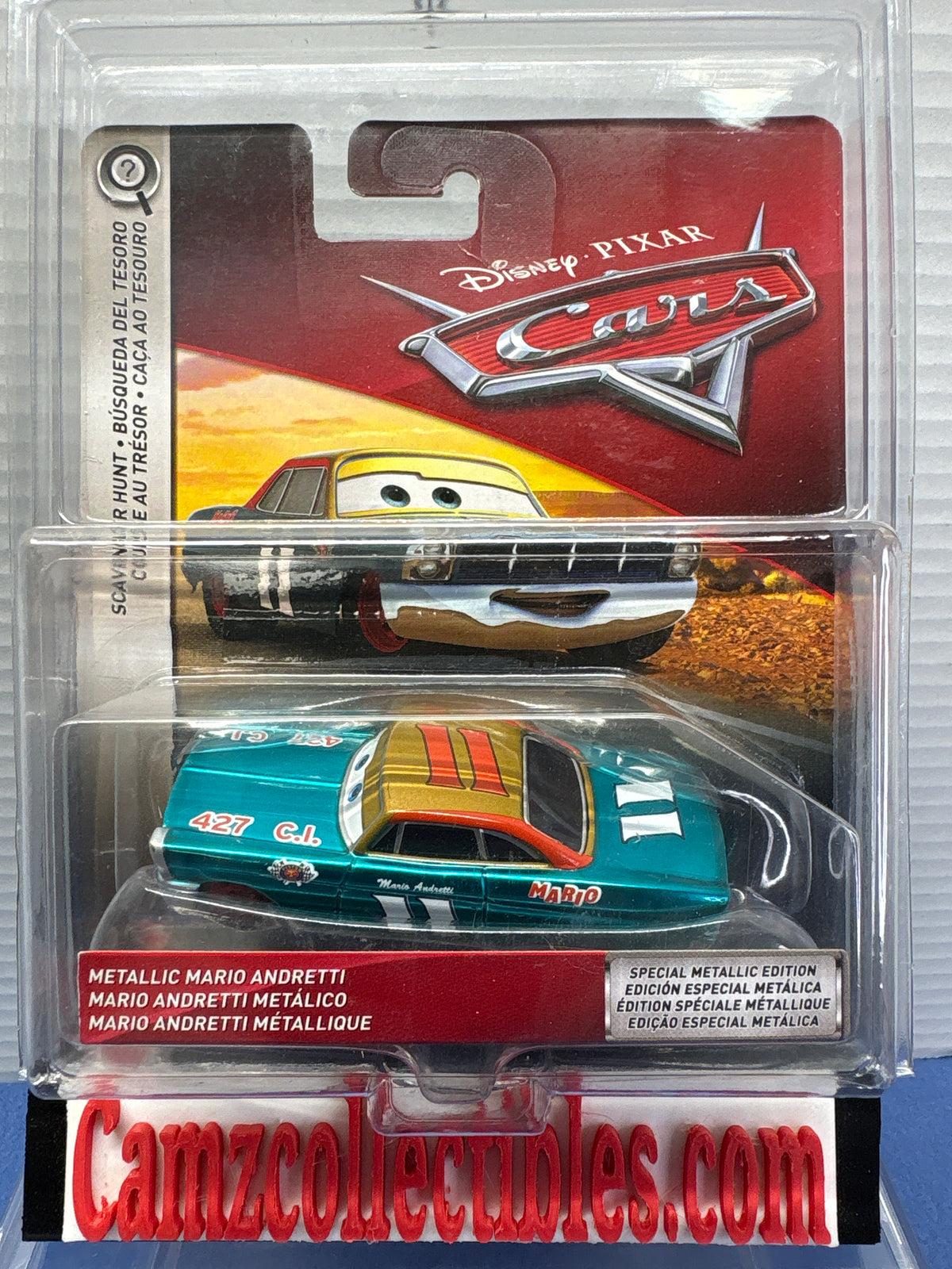 Disney Pixar Cars Scavenger Hunt Metallic Mario Andretti (comes in protector)