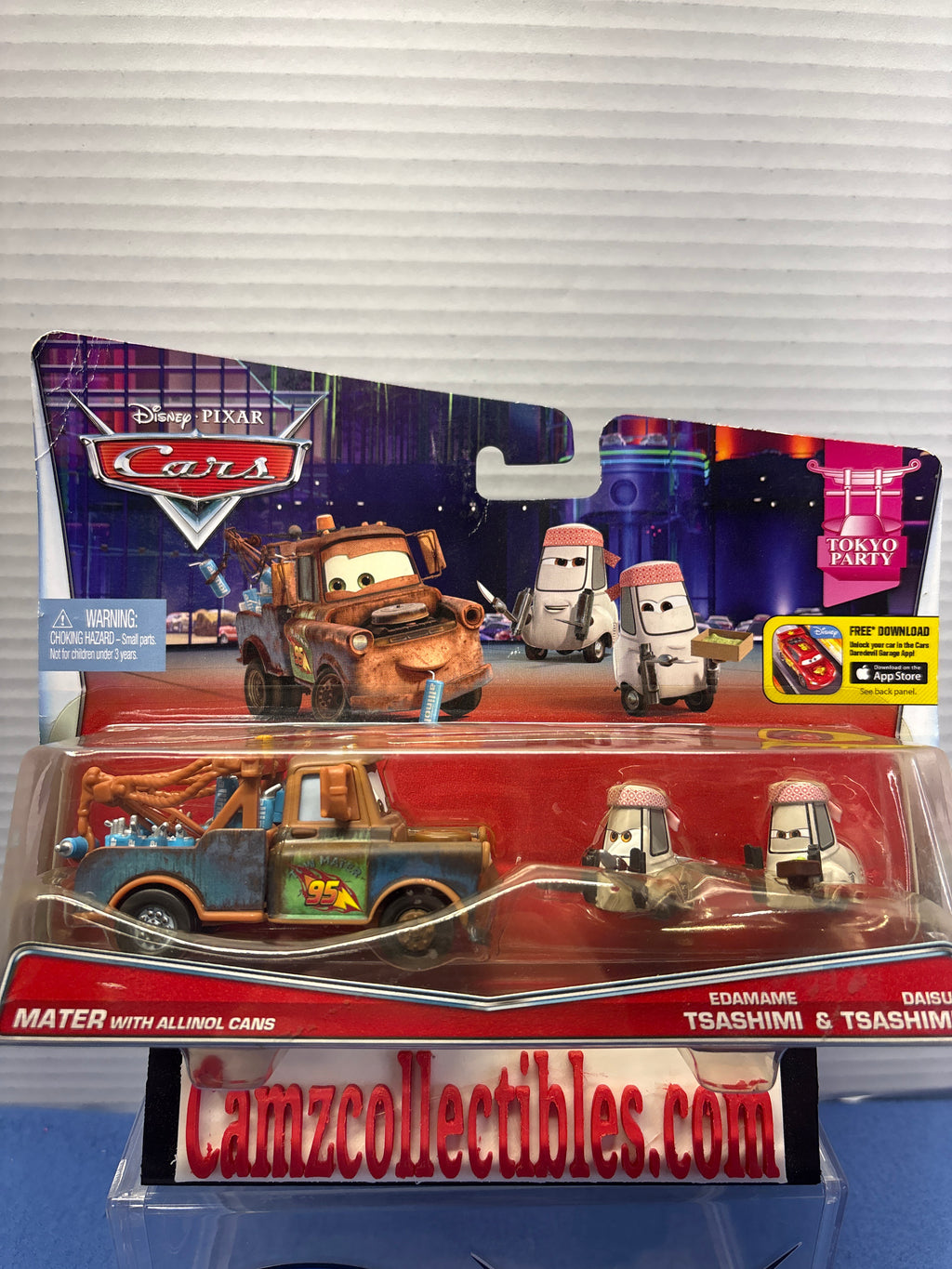 Disney Pixar Cars Tokyo Party Mater with Allinol Cans & Edamame Tsashimi & Daisu Tsashimi Pitties two pack