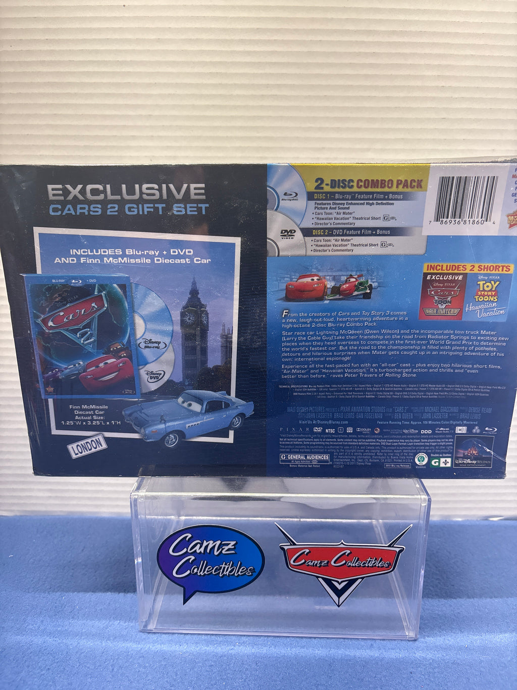 Disney Pixar Cars 2 Blu-ray Combo Pack Gift Set Walmart Exclusive Blue Finn McMissile Sealed