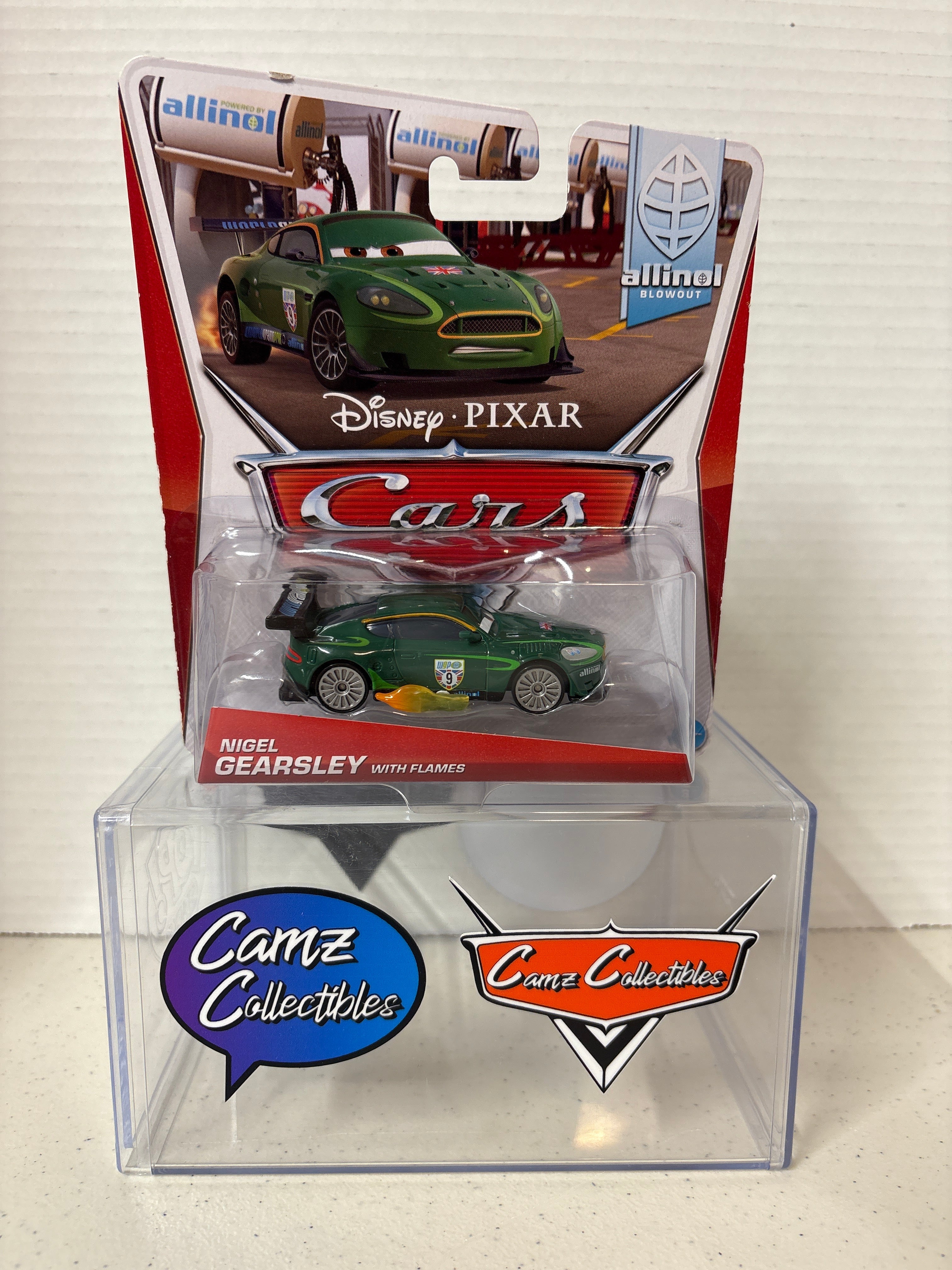 Disney Pixar Cars 2 Nigel Gearsley with flames Allinol Blowout