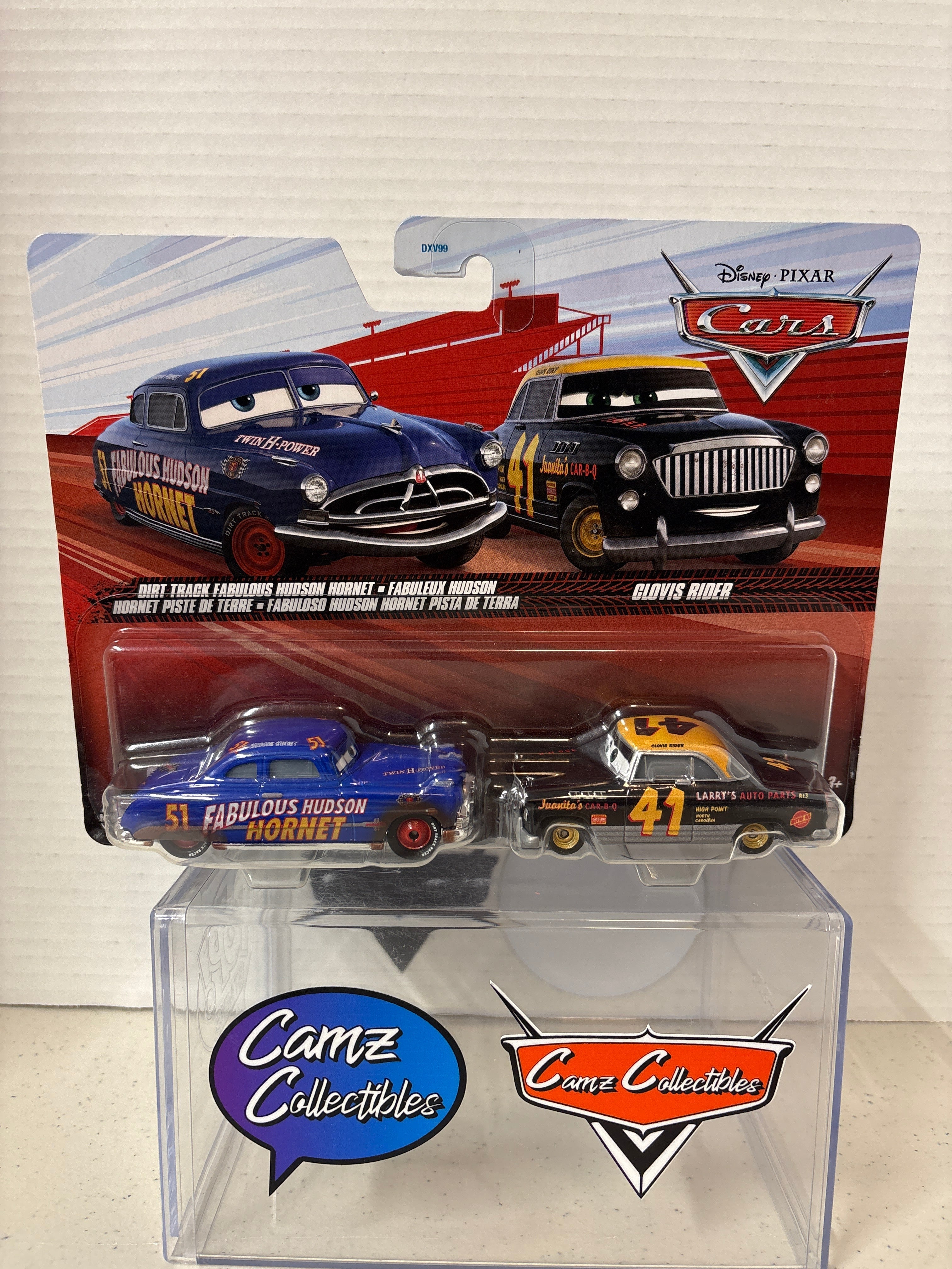 Disney Pixar Cars 2-pack Dirt Track Fabulous Hudson Hornet & Clovis Rider