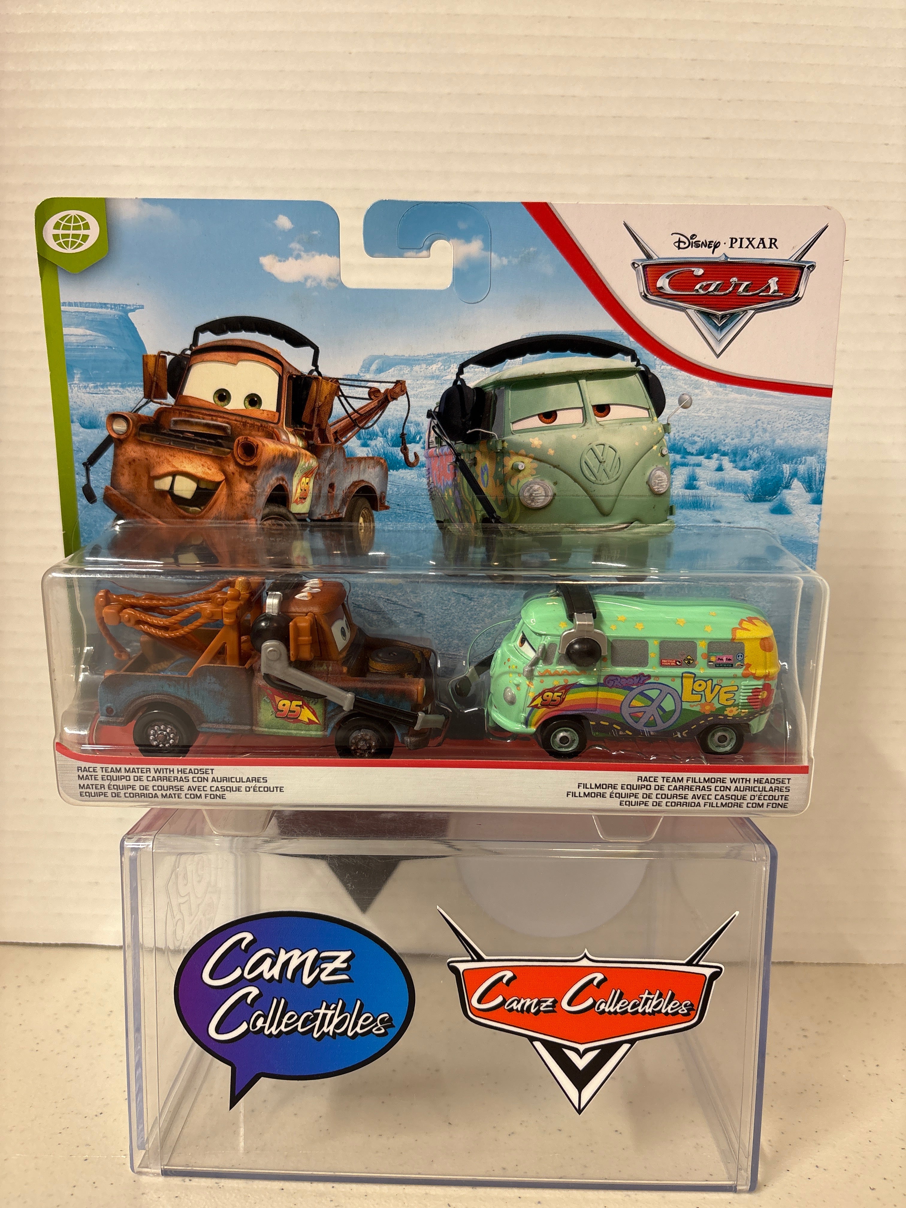 Disney Pixar Cars 2-pack Race Team Mater w/Headset & Race Team Fillmore w/Headset