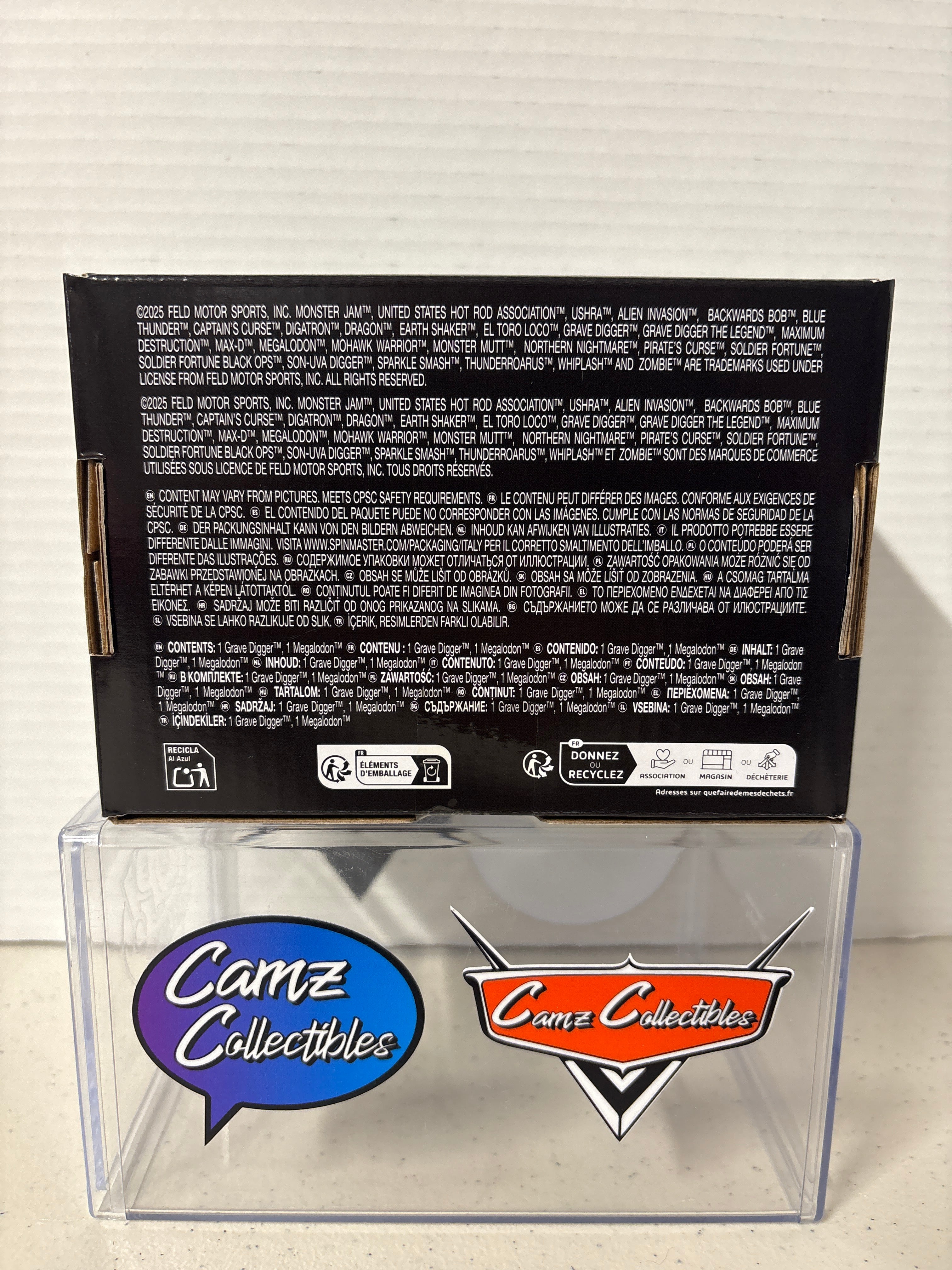 Monster Jam Mud Blasters Color Changer 2 Pack Grave Gigger & Megalodon 2024 Spinmaster