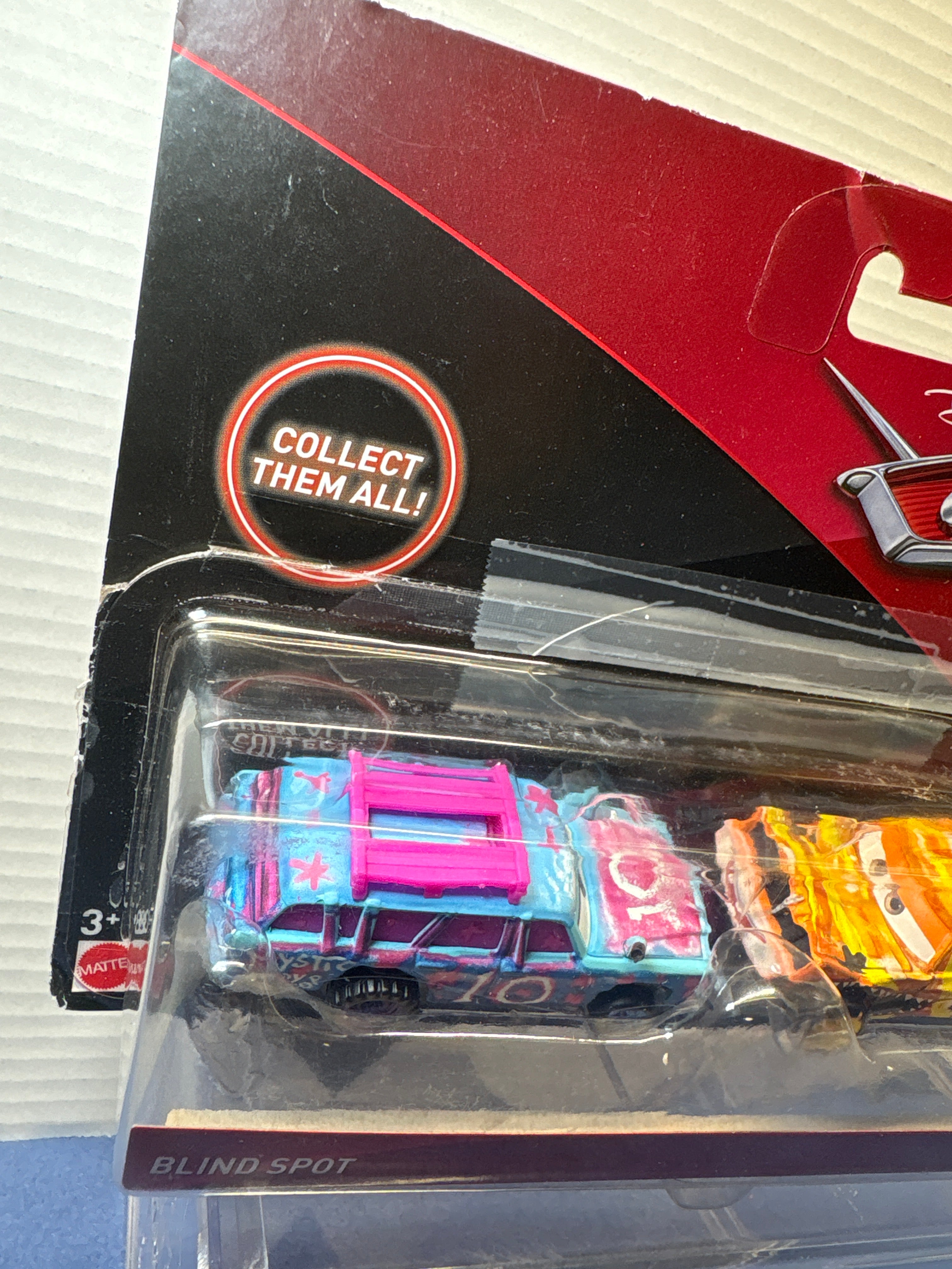 Disney Pixar Cars 3 Blind Spot and Pushover Thunder Hollow two pack- taped blister and blister coming off card