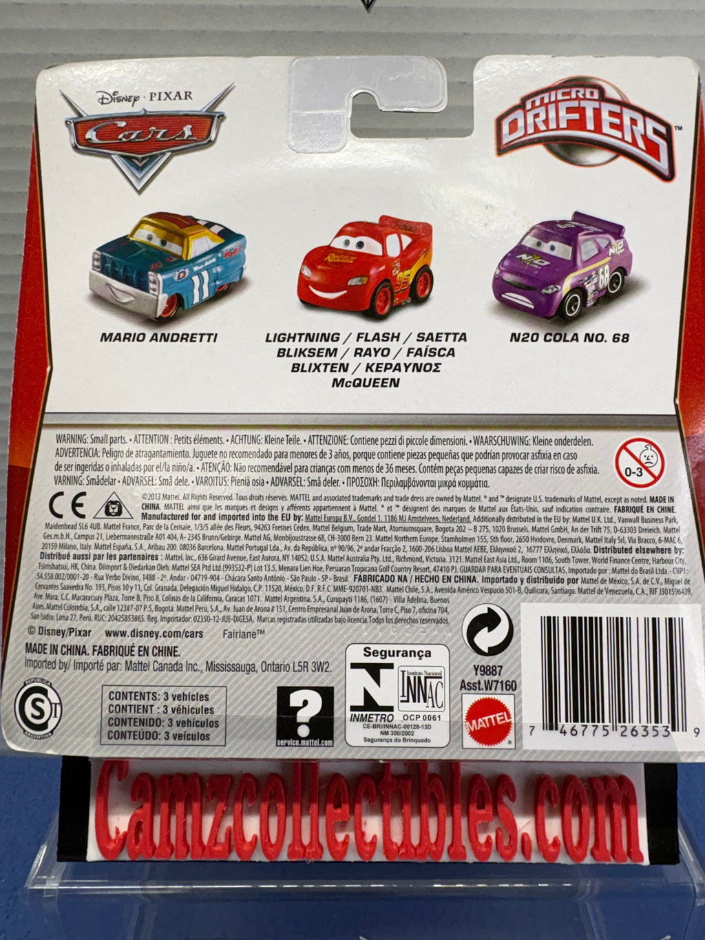 Disney Pixar Cars Micro Drifters 3 Pack Mario Andretti, Lightning McQueen, N20 Cola No. 68
