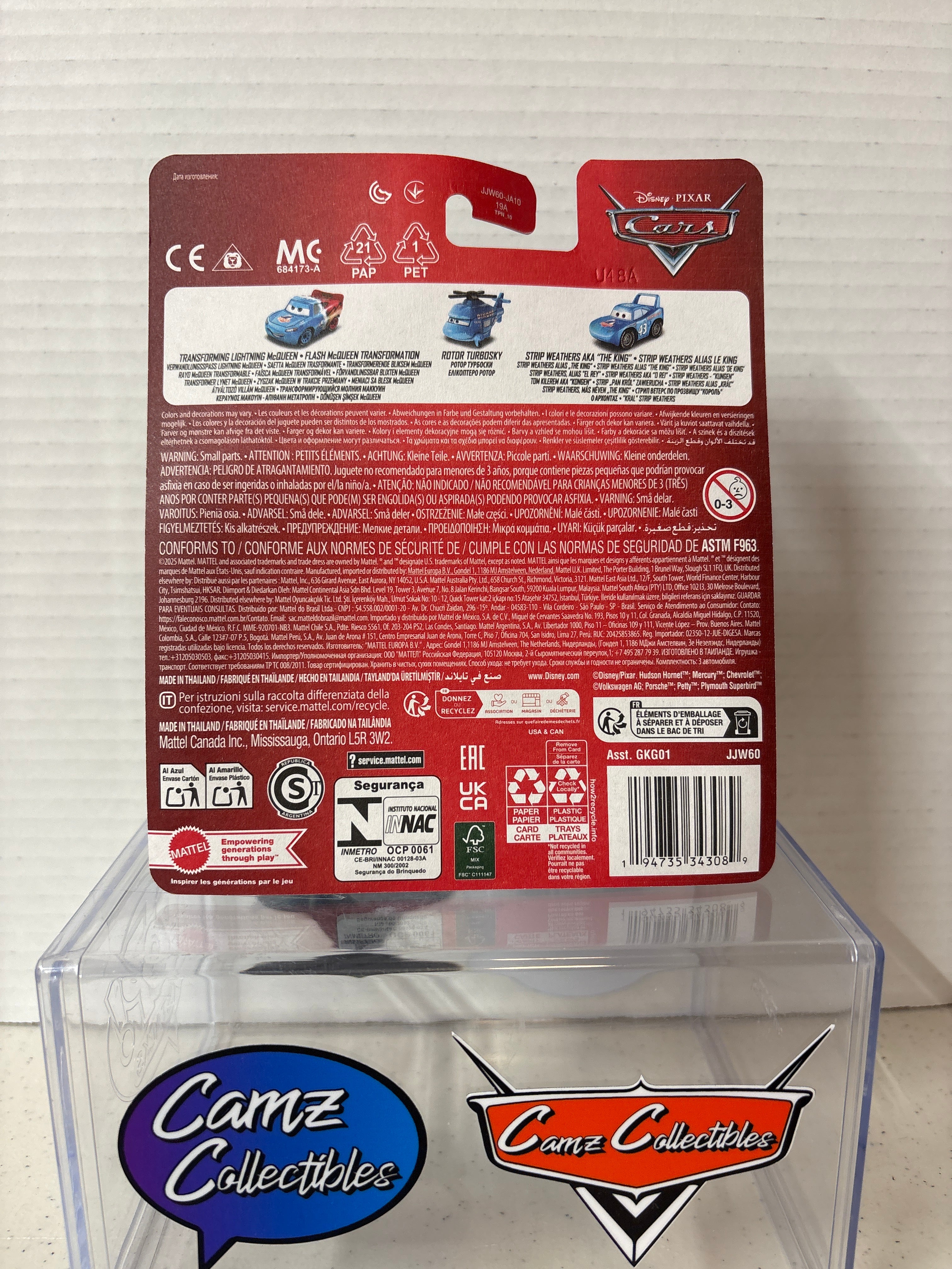 Disney Pixar Cars Mini Racers Transforming McQueen, The King, and Rotor Turbosky