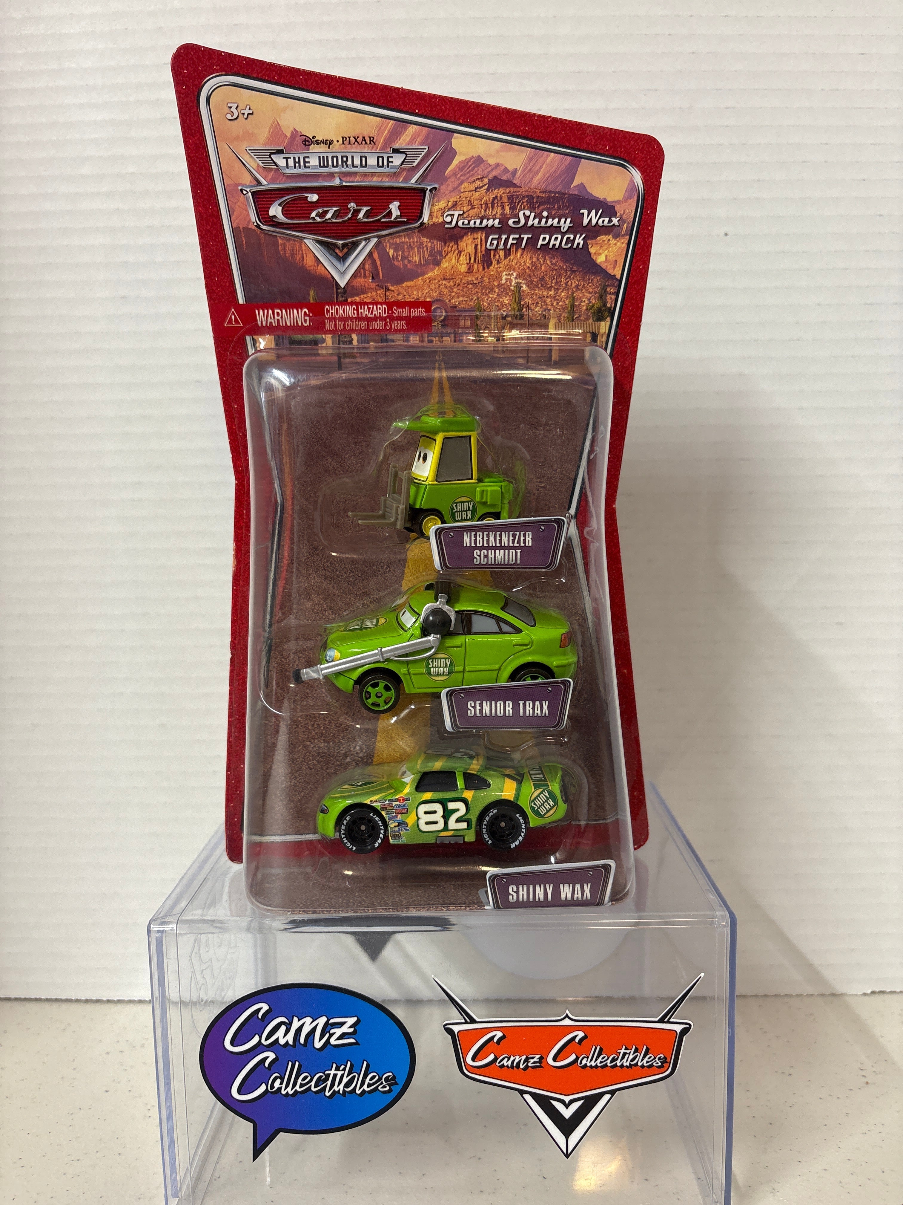 Disney Pixar Cars World of Cars Gift Pack Team Shiny Wax Nebekenezer Schmidt, Senior Trax, and Shiny Wax