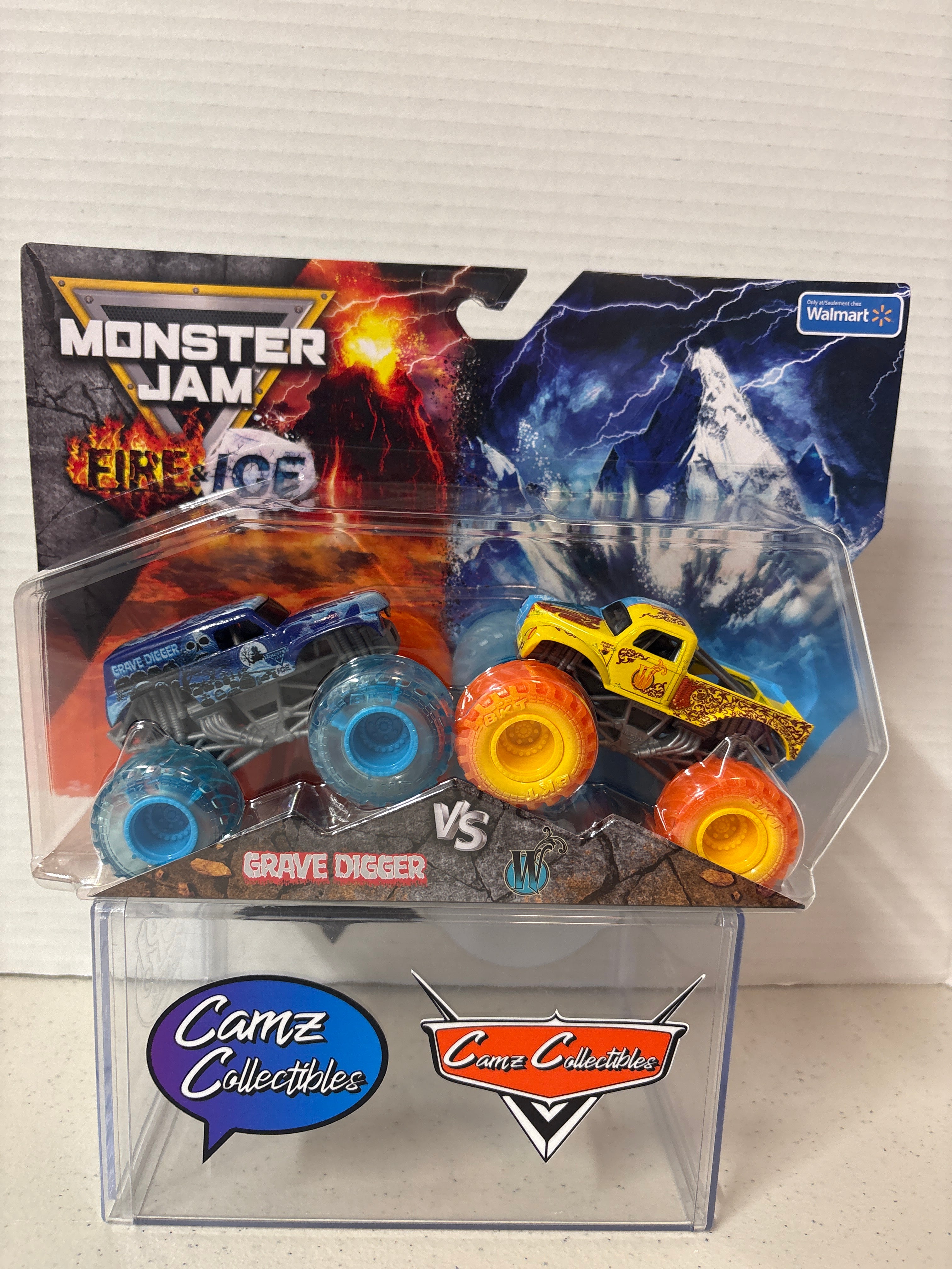 Spinmaster Monster Jam Fire & Ice Grave Digger vs W Walmart Exclusive Two Pack