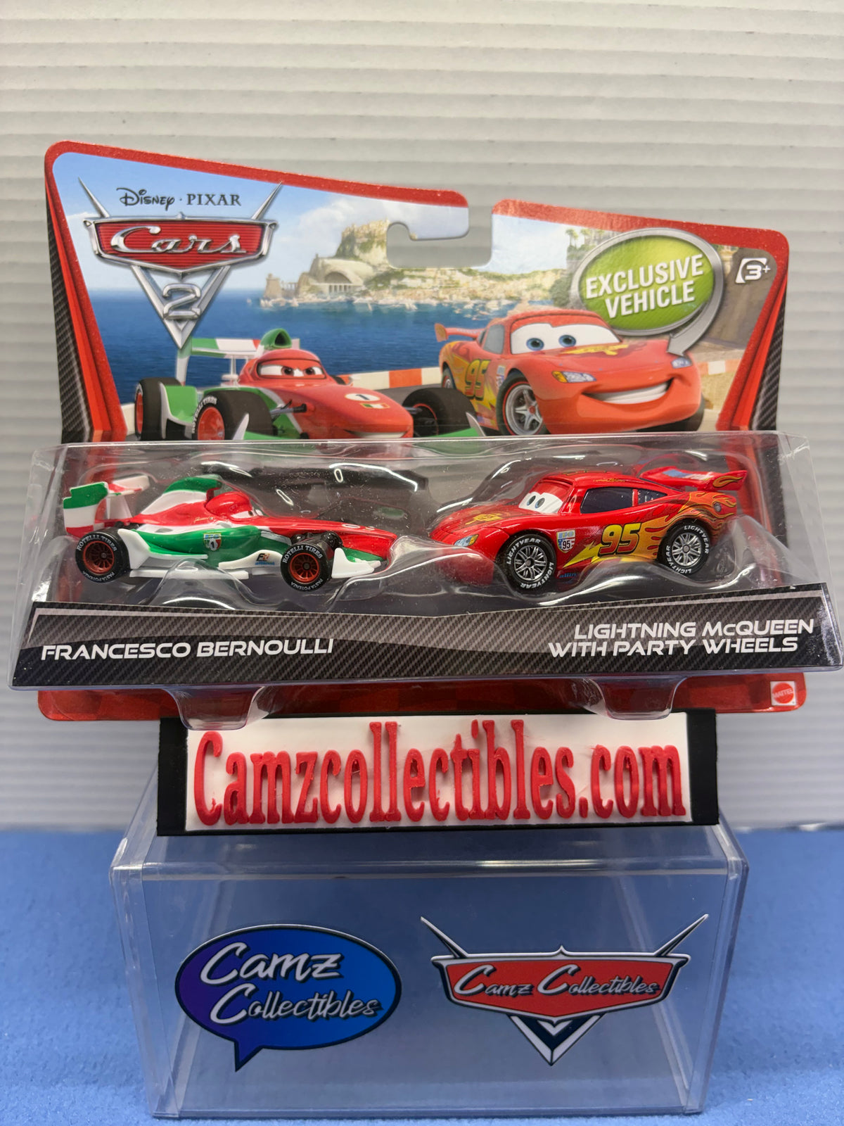 Disney Pixar Cars 2 Francesco Bernoulli & Exclusive Lightning McQueen with Party Wheels two pack