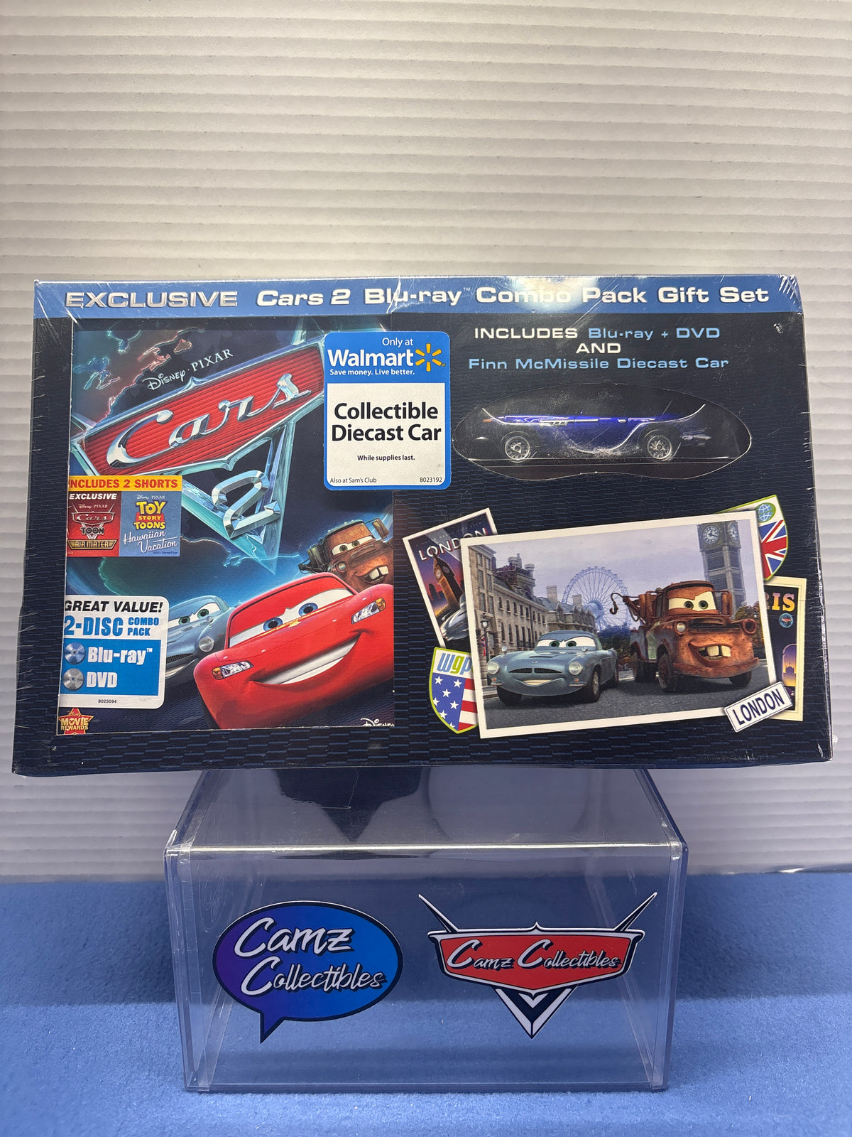 Disney Pixar Cars 2 Blu-ray Combo Pack Gift Set Walmart Exclusive Blue Finn McMissile Sealed