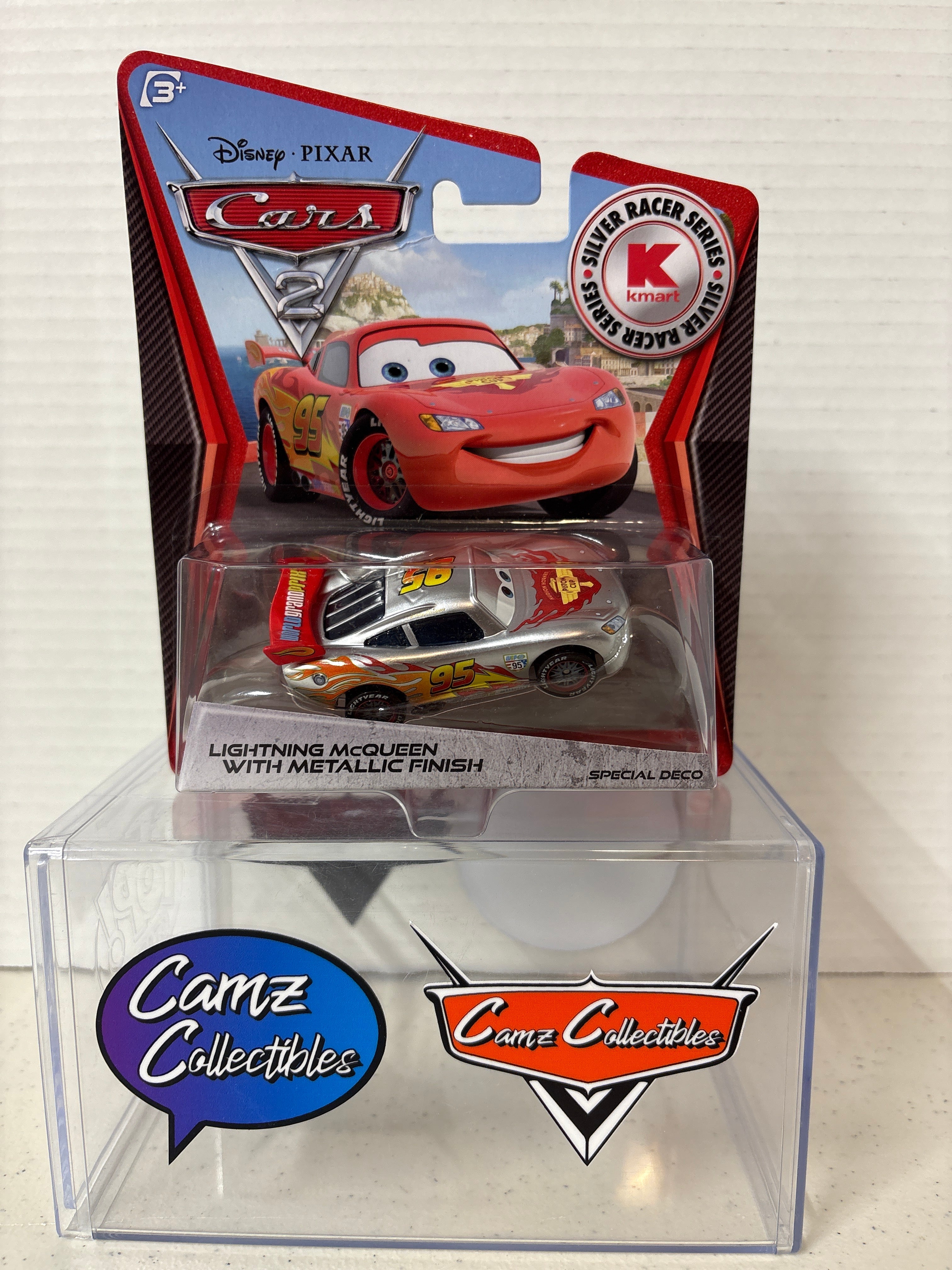 Disney Pixar Cars 2 Kmart Exclusive Silver Racer Series Lightning McQueen with Metallic Finish
