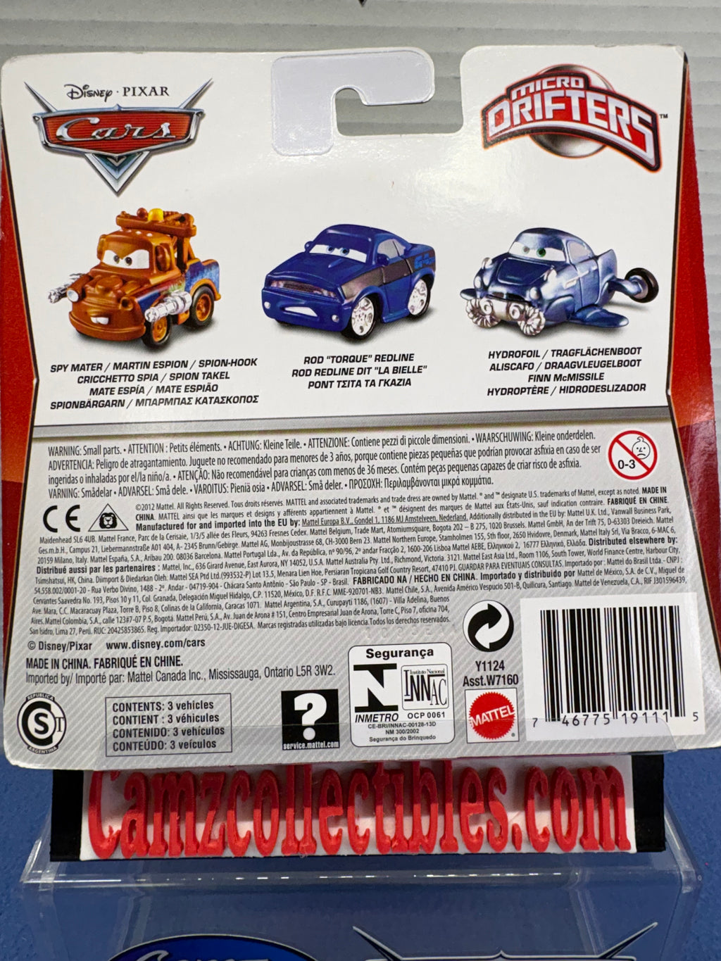 Disney Pixar Cars Micro Drifters 3 Pack Spy Mater, Rod "Torque" Redline, Hydrofoil Finn McMissile