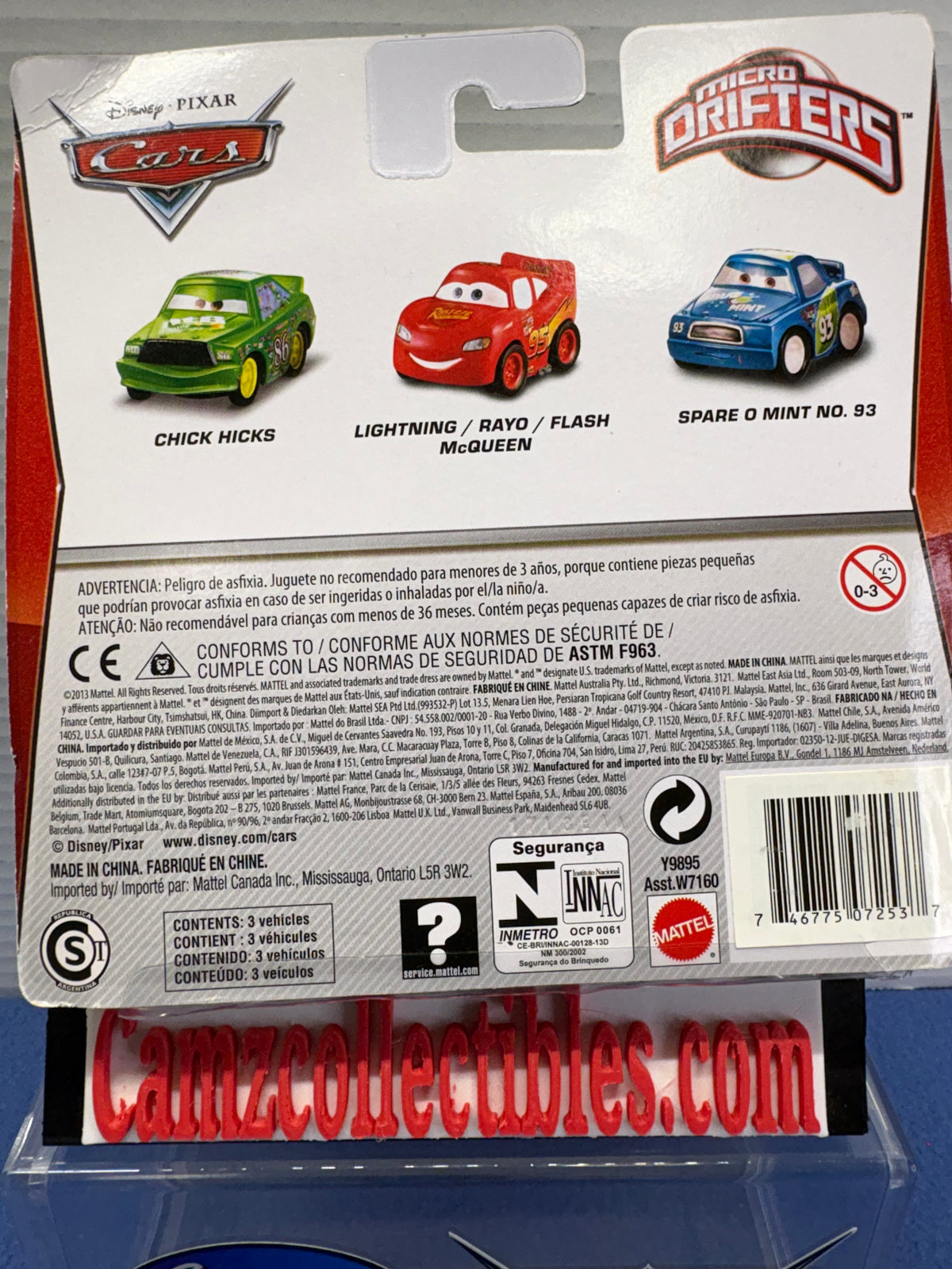 Disney Pixar Cars Micro Drifters 3 Pack Chick Hicks, Lightning McQueen, Spare O Mint