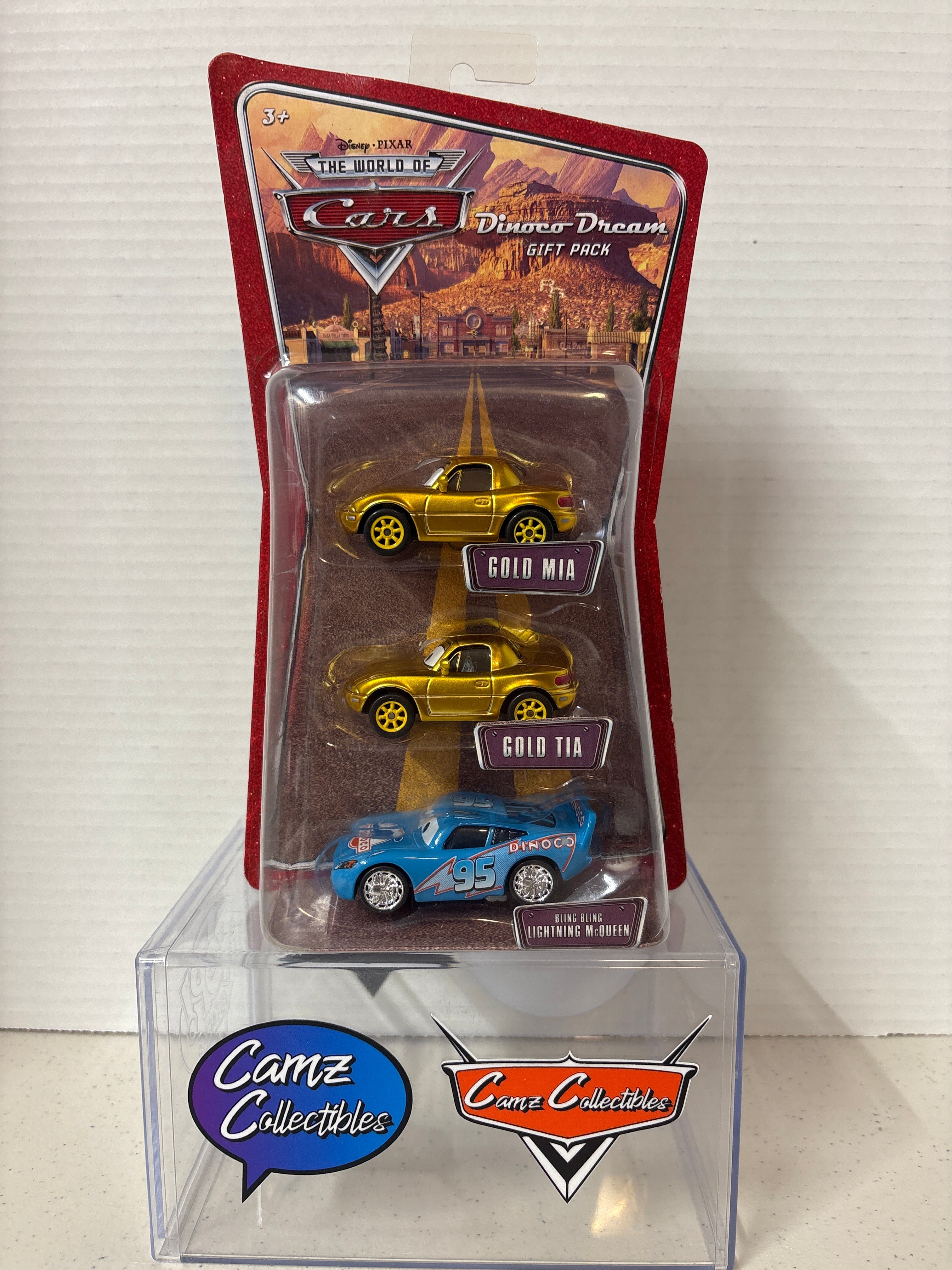 Disney Pixar Cars World of Cars Gift Pack Dinoco Dream Gold Mia & Tia, Bling Bling Lightning McQueen