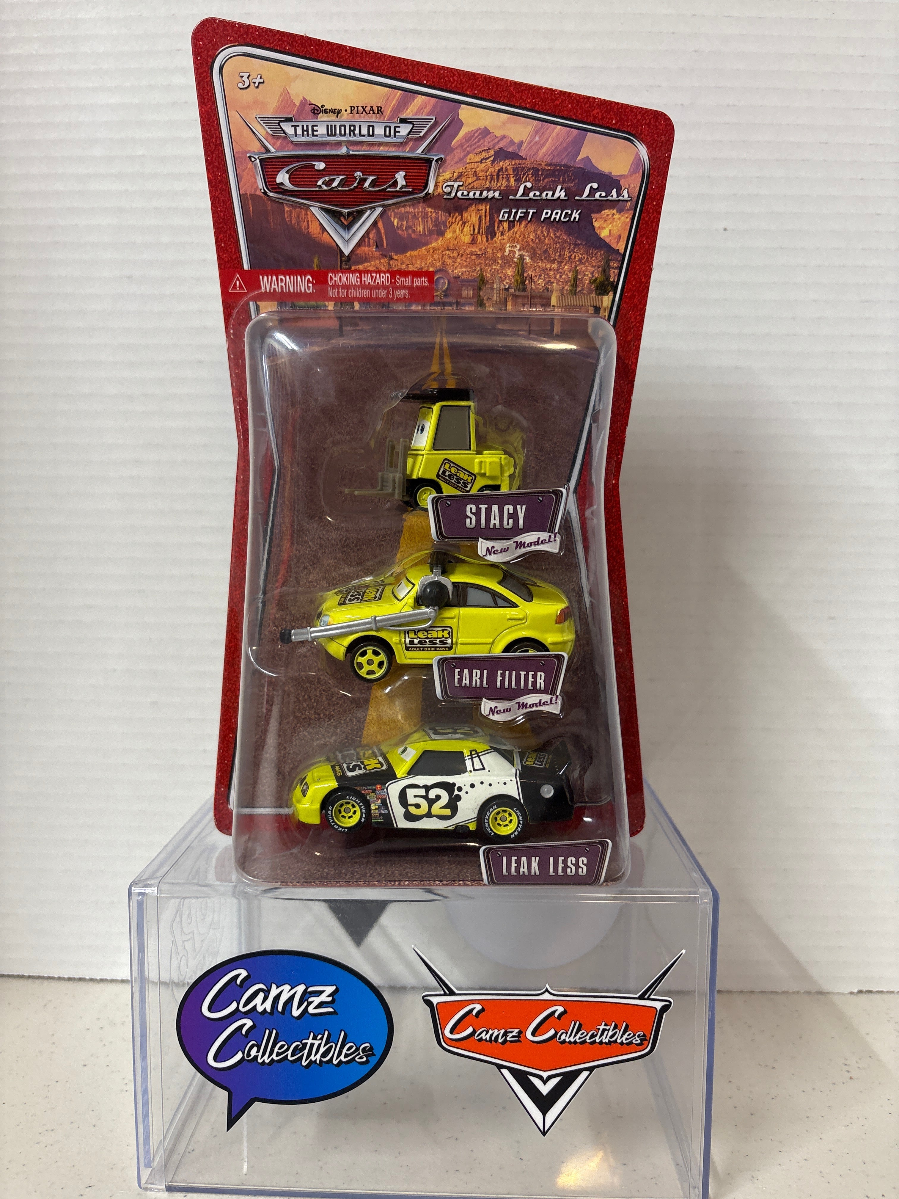 Disney Pixar Cars World of Cars Gift Pack Team Leak Less Stacy, Earl Filter, and Leak Less