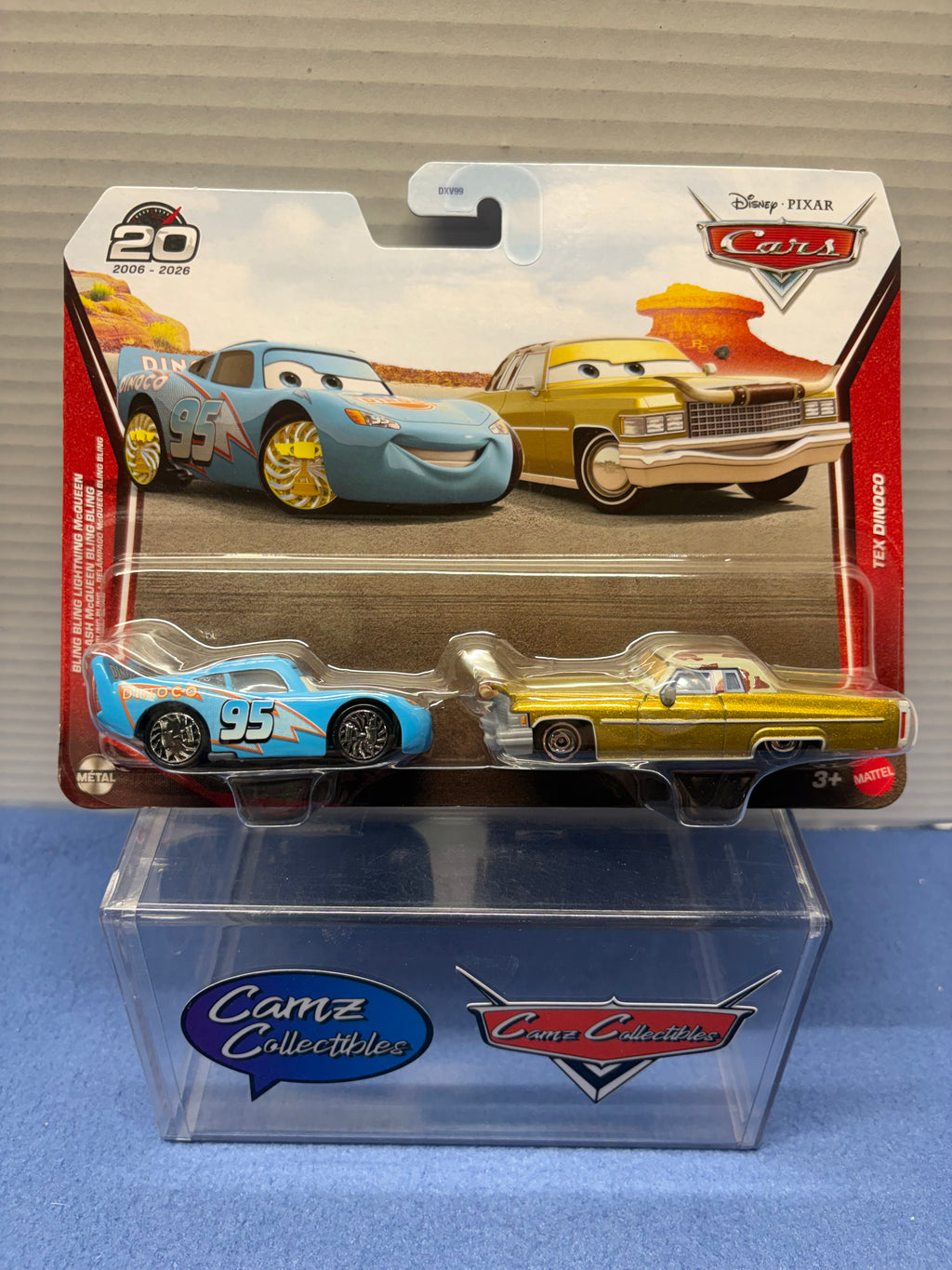 Disney Pixar Cars 20th Anniversary 2026 Bling Bling Lightning McQueen & Tex Dinoco Two Pack - case DXV99-958G