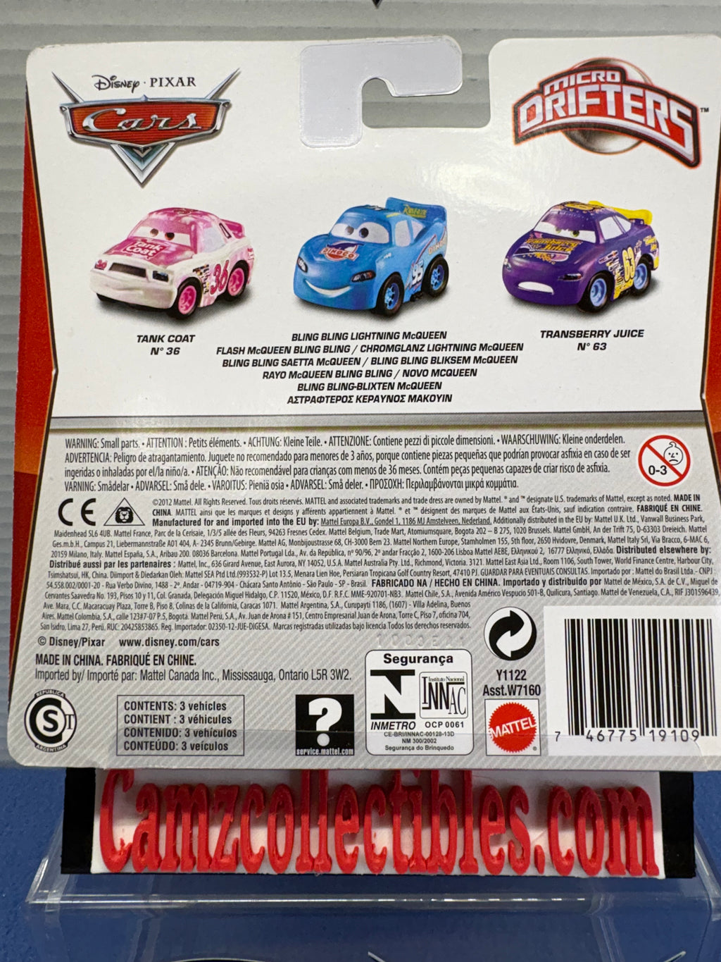 Disney Pixar Cars Micro Drifters 3 Pack Tank Coat, Bling Bling McQueen, Transberry Juice