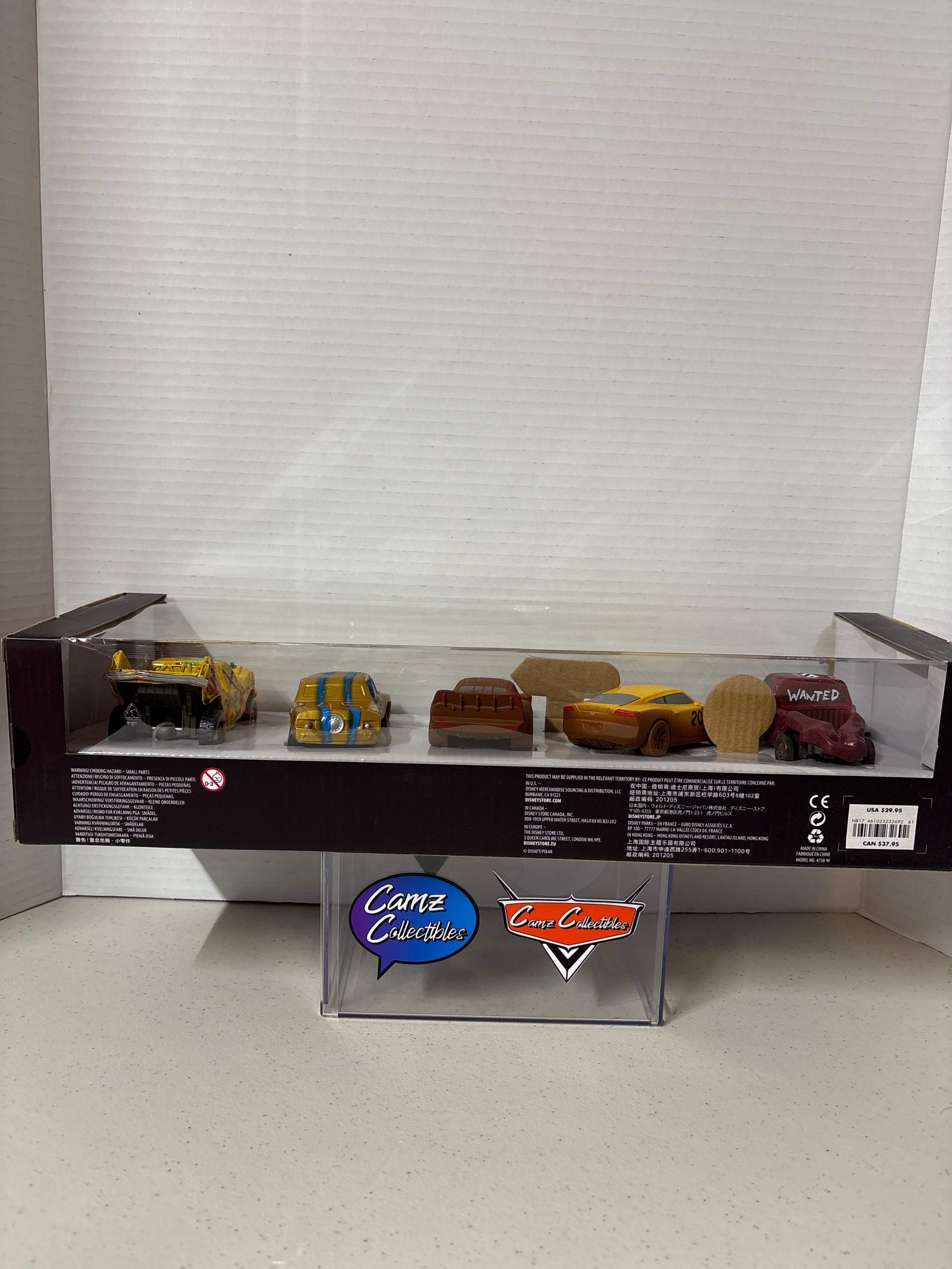 Disney Pixar Cars Disney Store Exclusive Thunder Hollow 5 Pack Relive the Crazy 8 Action Jimbo, Frances Beltlin, Chester Whipplefilter, T-Bone, Taco