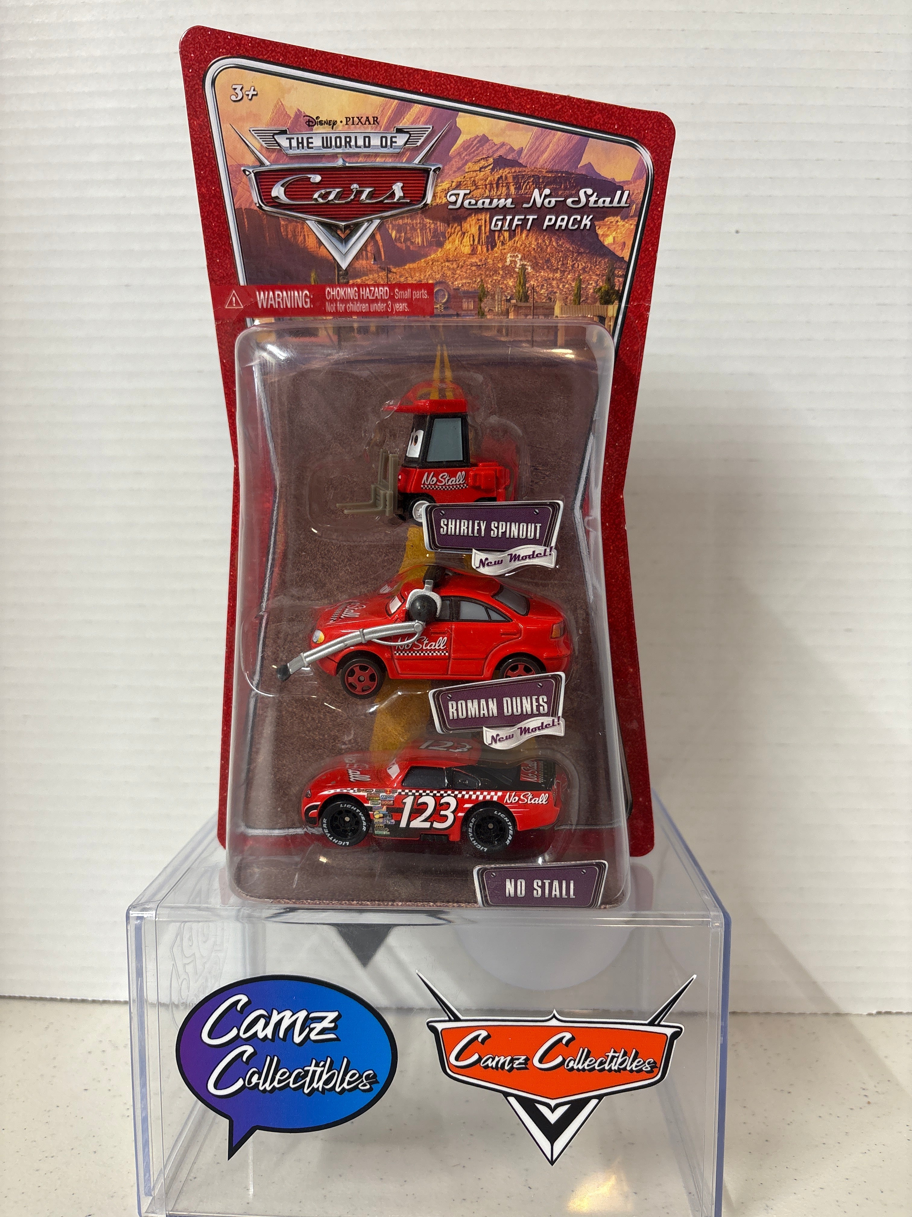 Disney Pixar Cars World of Cars Gift Pack Team No Stall Shirley Spinout, Roman Dunes, and No Stall