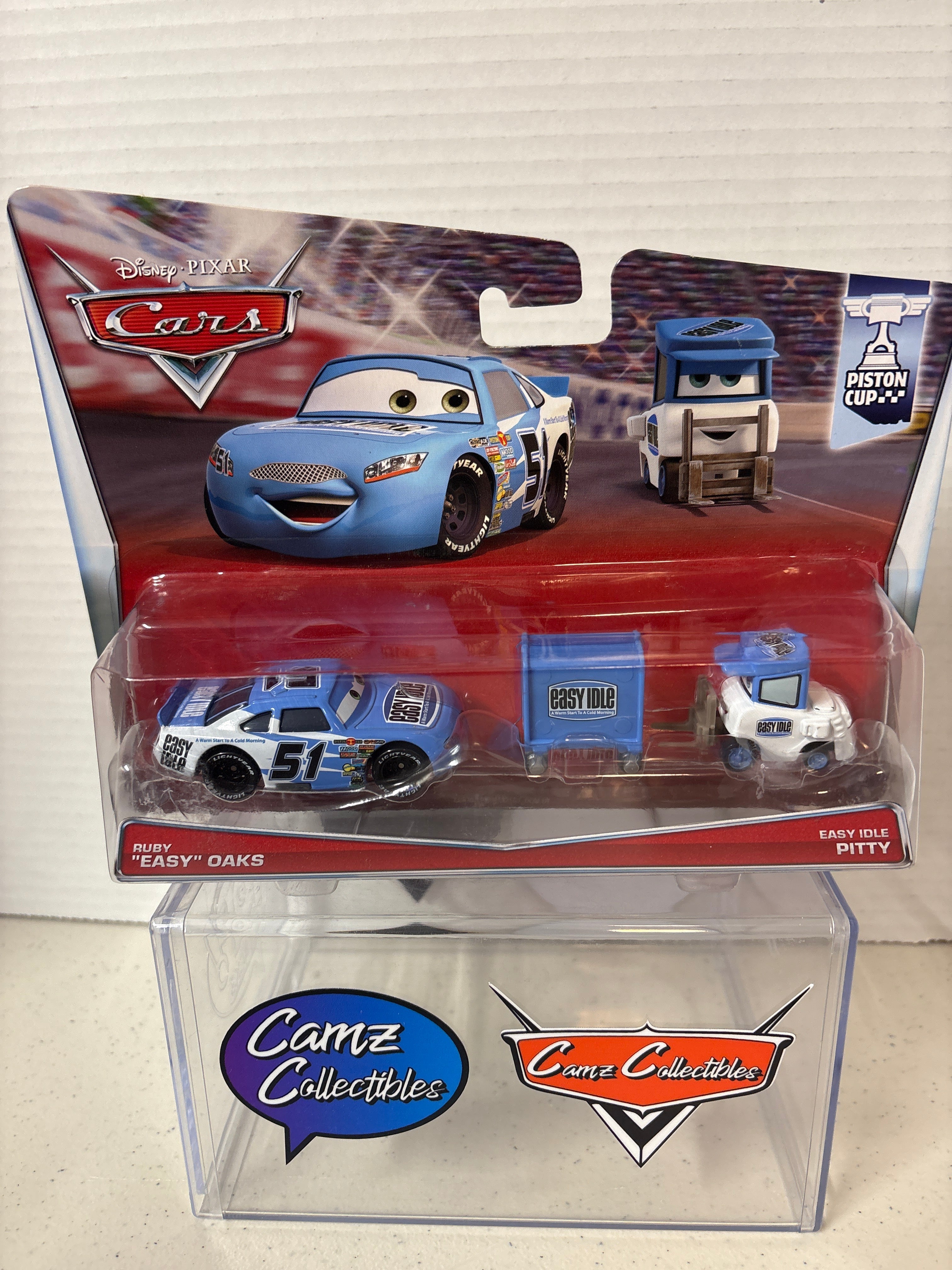 Disney Pixar Cars Piston Cup Ruby "Easy" Oaks & Easy Idle Pitty