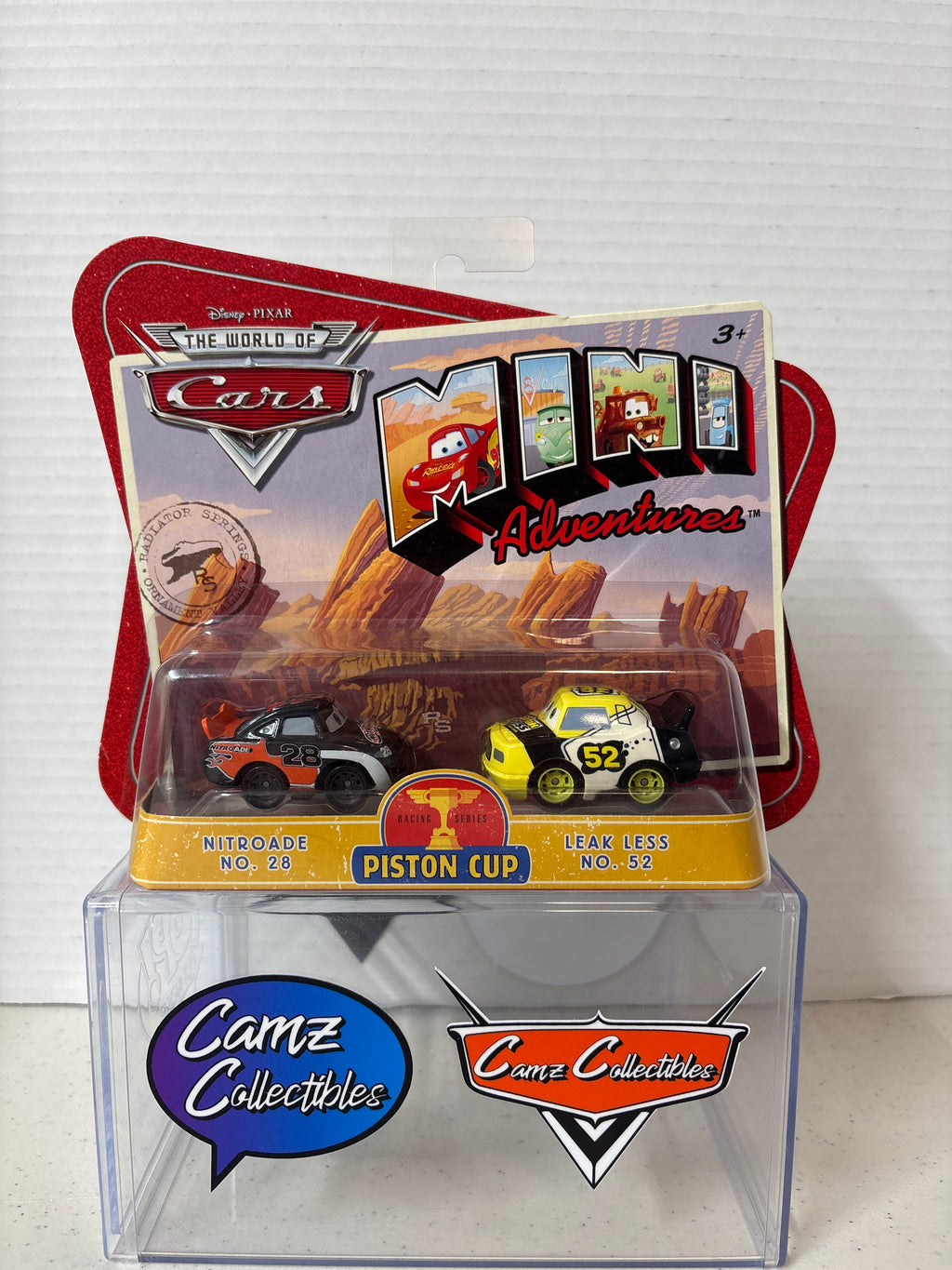 Disney Pixar Cars Mini Adventures Piston Cup Nitroade No.28 & Leak Less No.52