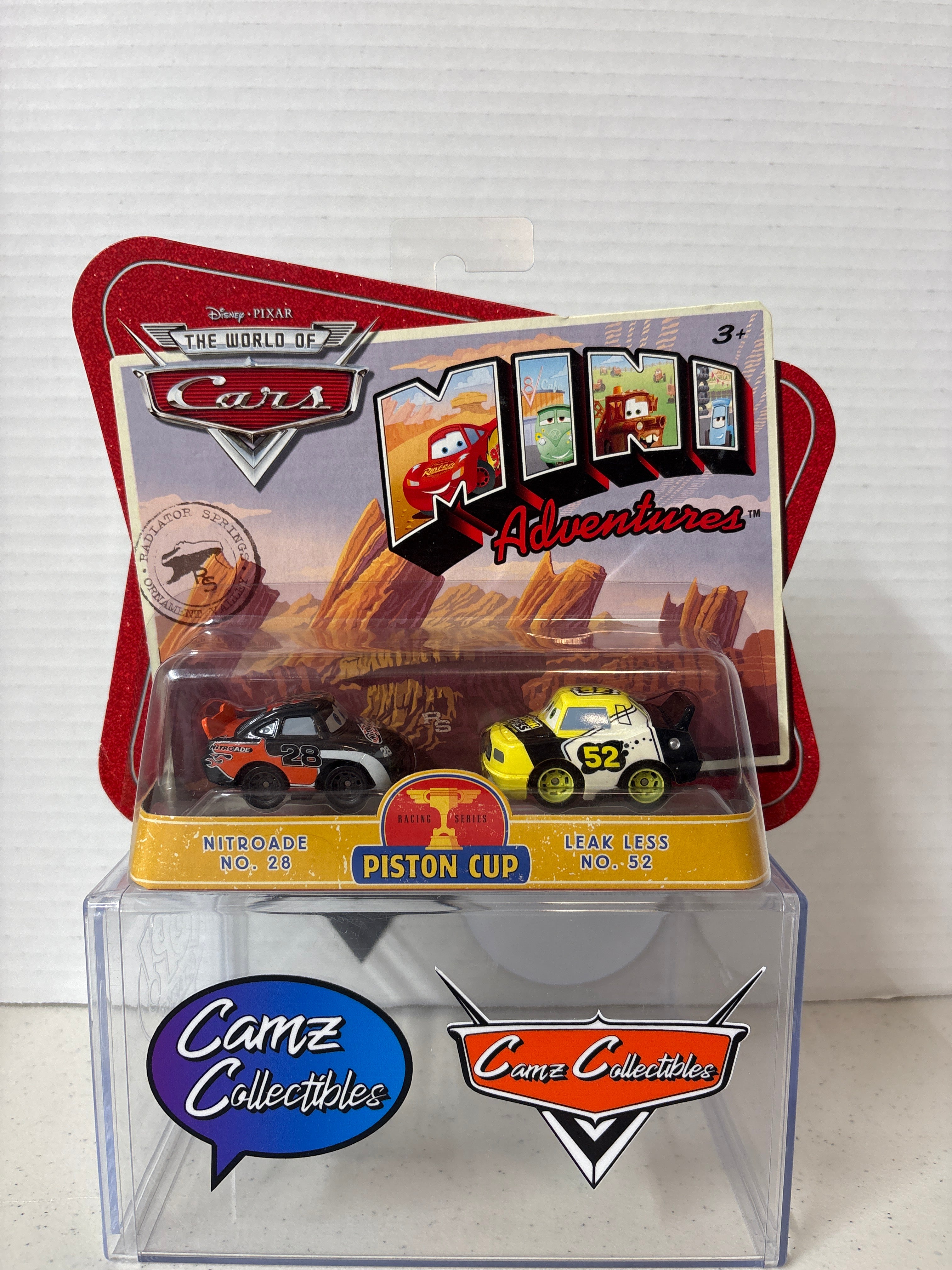 Disney Pixar Cars Mini Adventures Piston Cup Nitroade No.28 & Leak Less No.52