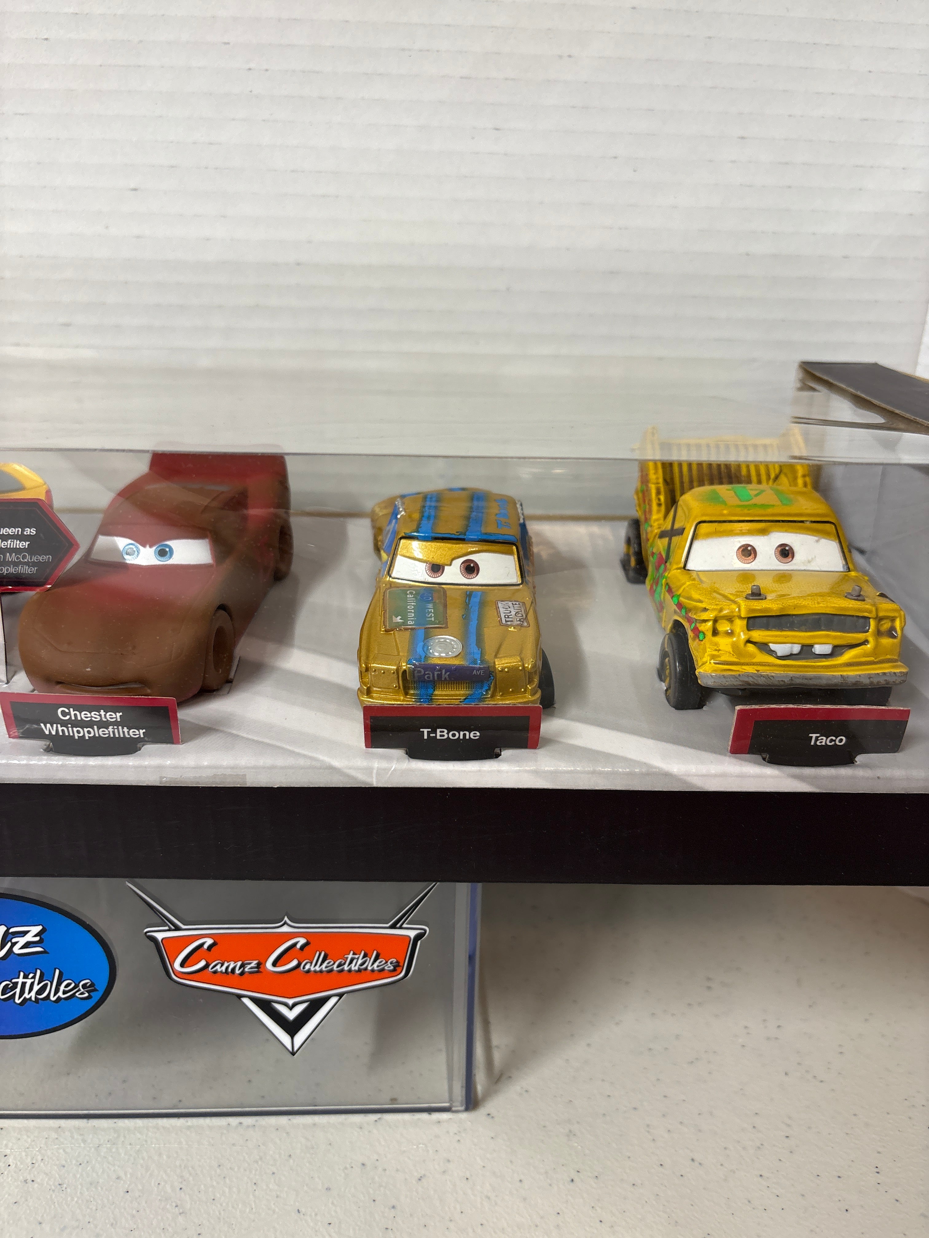 Disney Pixar Cars Disney Store Exclusive Thunder Hollow 5 Pack Relive the Crazy 8 Action Jimbo, Frances Beltlin, Chester Whipplefilter, T-Bone, Taco