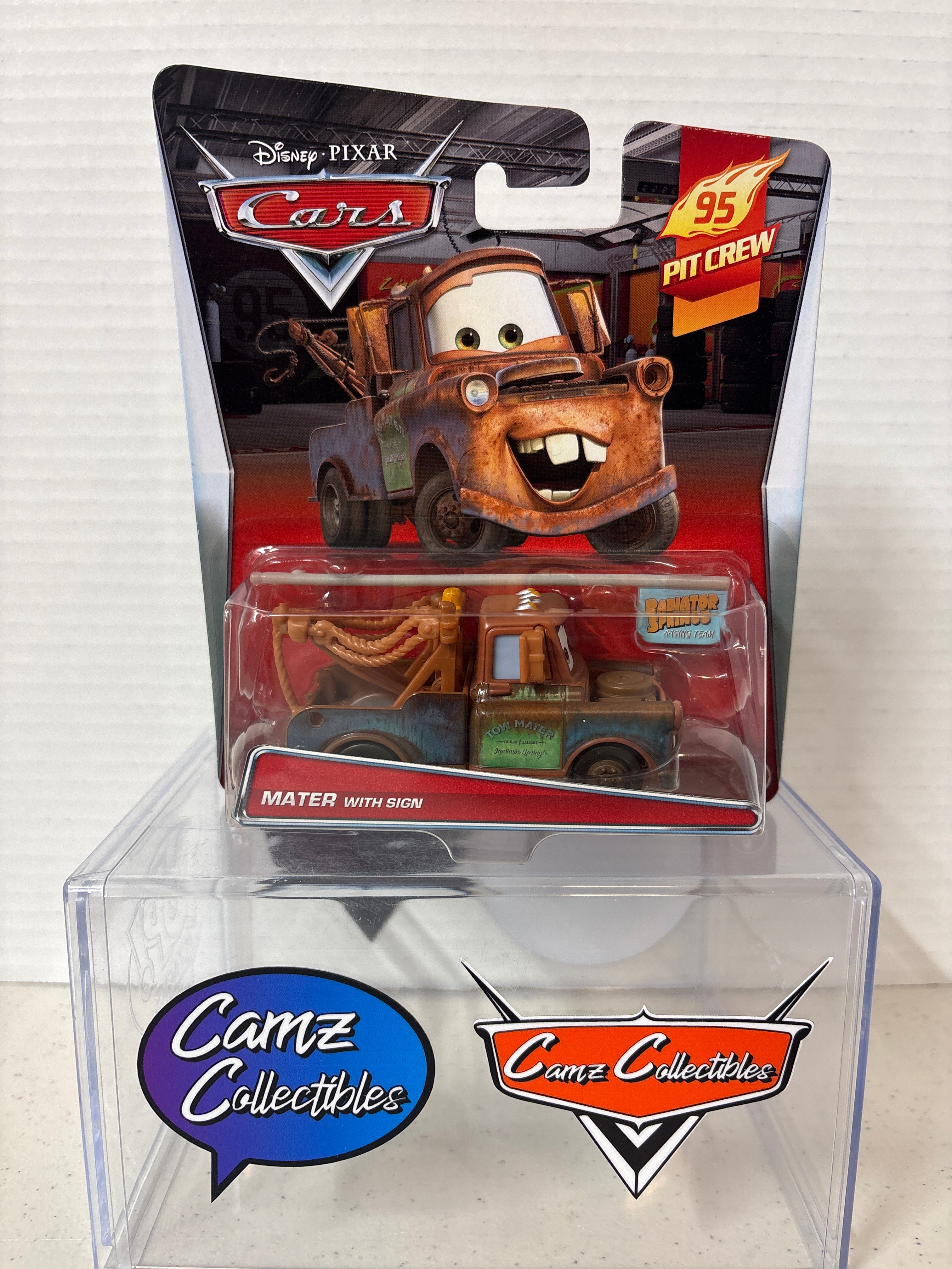 Disney Pixar Cars Mater with Sign 95 Pit crew