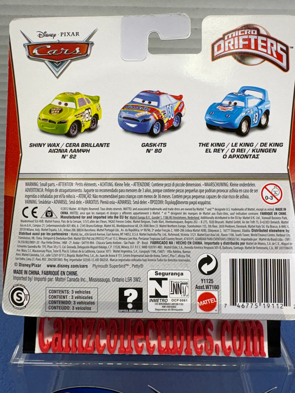 Disney Pixar Cars Micro Drifters 3 Pack Shiny Wax, Gask-its, The King