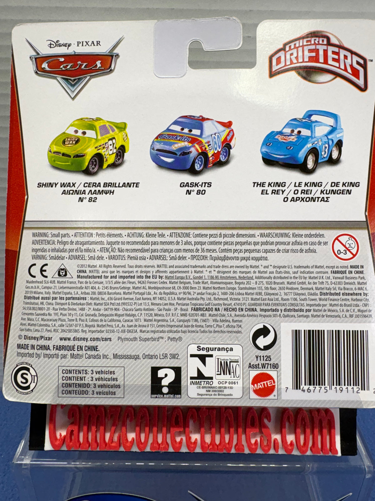 Disney Pixar Cars Micro Drifters 3 Pack Shiny Wax, Gask-its, The King