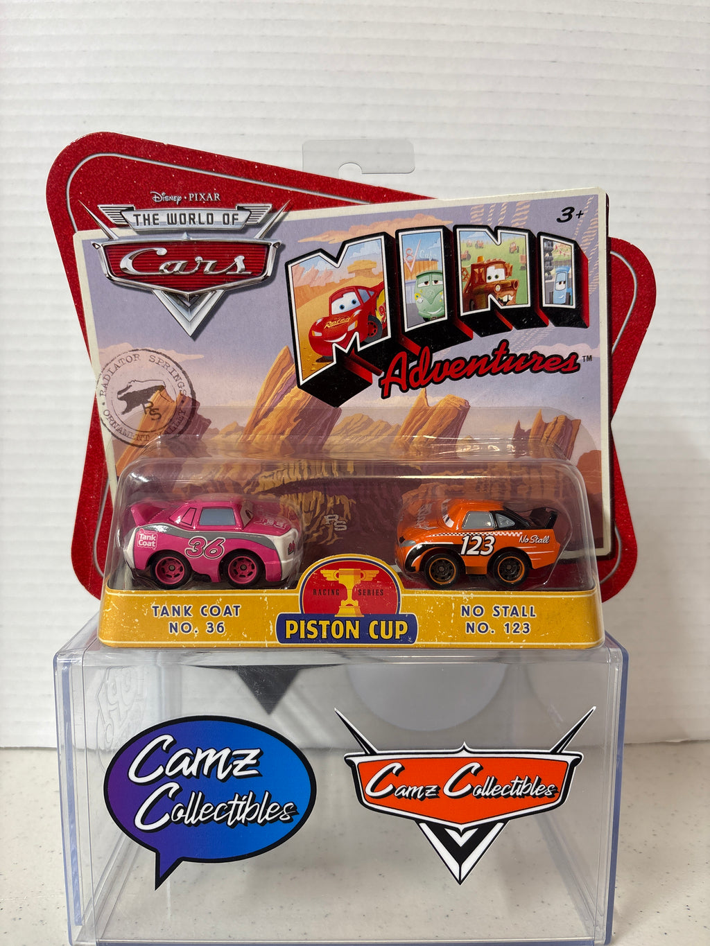 Disney Pixar Cars Mini Adventures Piston Cup Tank Coat No.36 & No Stall No.123