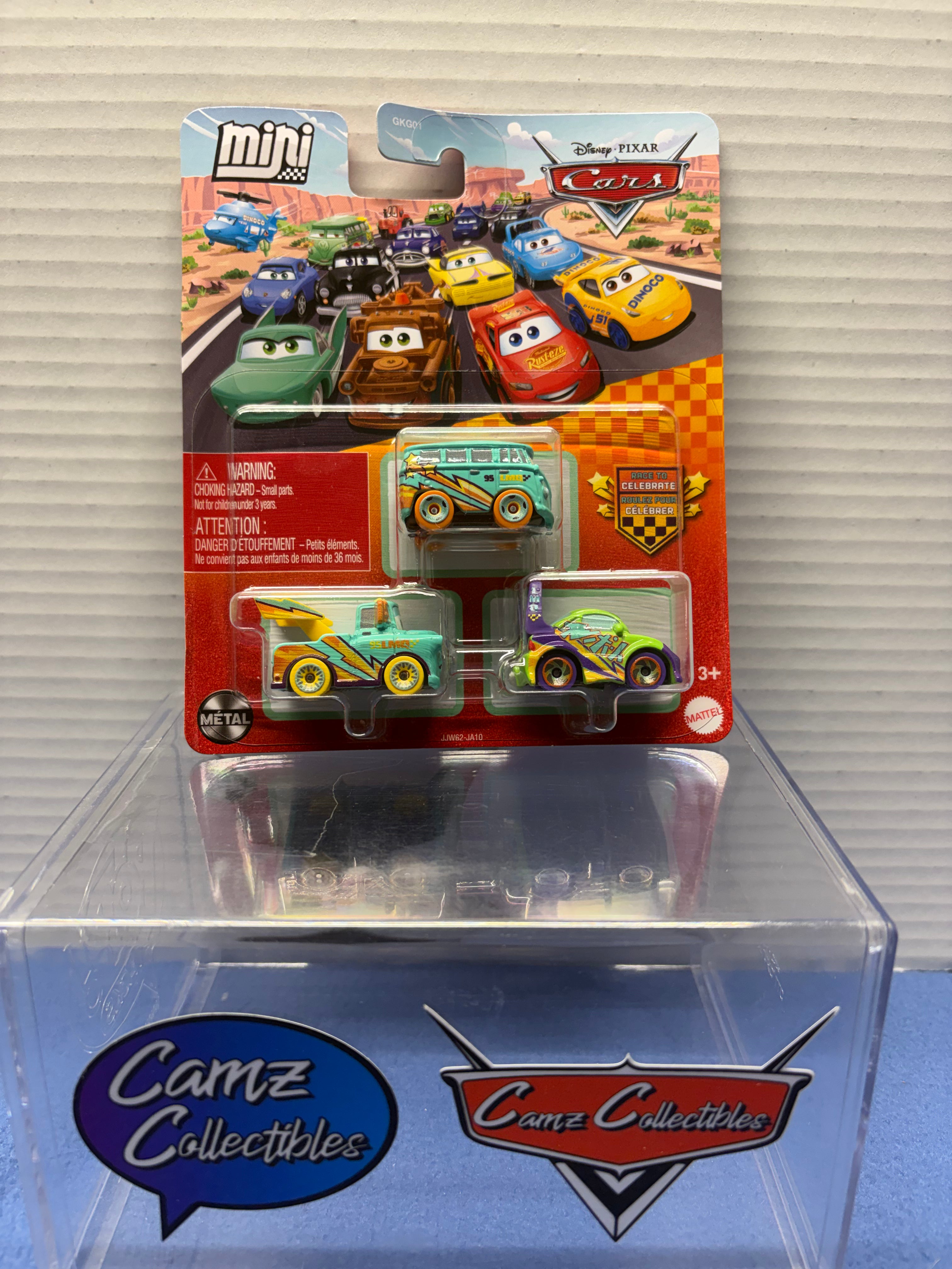 Disney Pixar Cars 3 Pack Mini Racers Case 964J - Race to Celebrate Fillmore, Mater, and Wingo