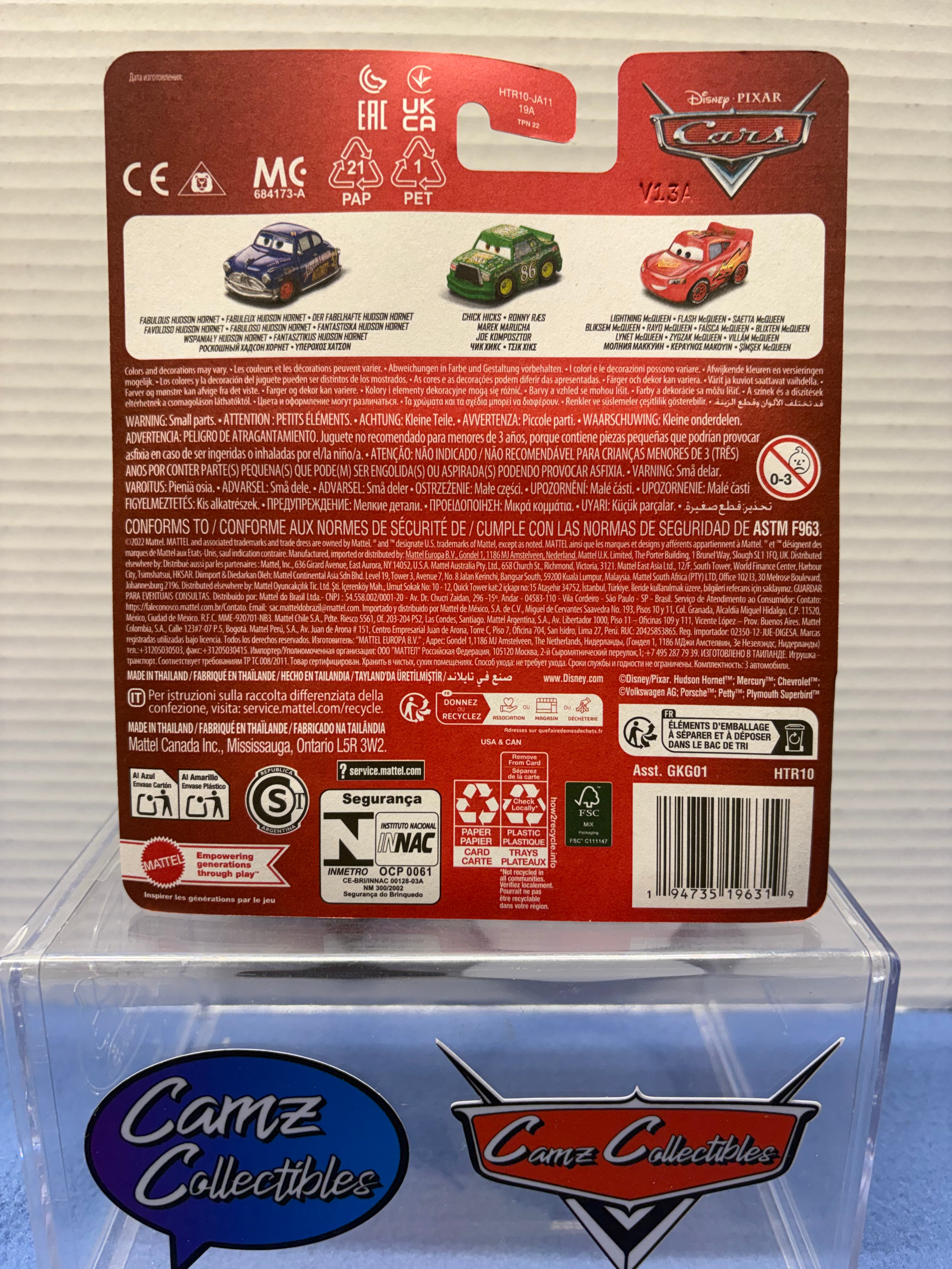 Disney Pixar Cars 3 Pack Mini Racers Case 964J - Fabulous Hudson Hornet, Chick Hicks, and Lightning McQueen