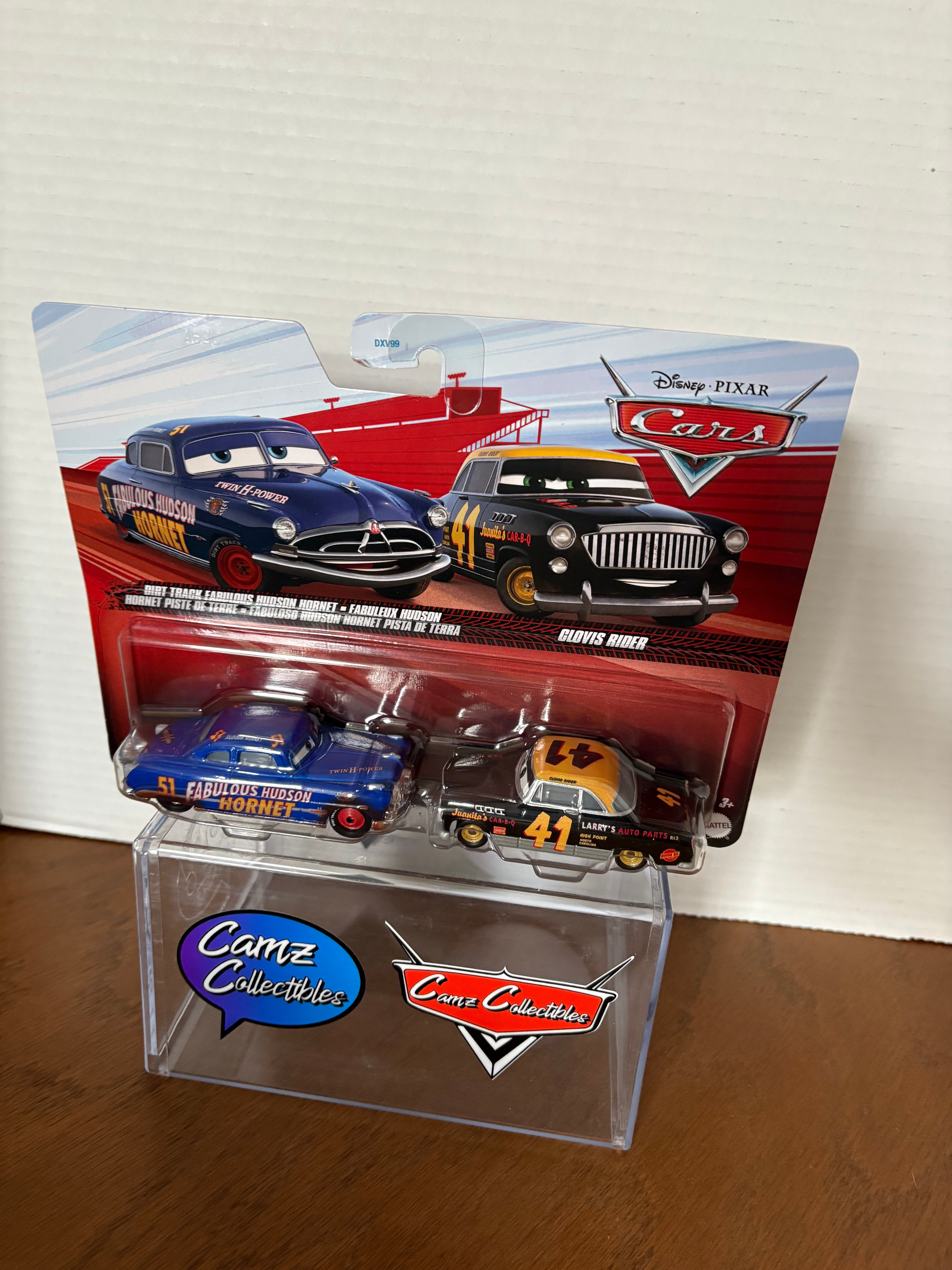 Disney Pixar Cars Dirt Track Fabulous Hudson Hornet & Clovis Rider