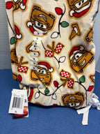 XL size label and cream holiday character pattern on Cars pajama pants