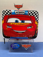 Disney Pixar Cars Lightning McQueen lunch box with checkered racing background and white trim