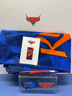 Disney Pixar Cars Lightning McQueen blue kids beach towel with attached design and size label