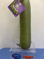 Crazy Fun Squishy Pickle label showing stretch, pull and squish, ages 6+ and do not eat
