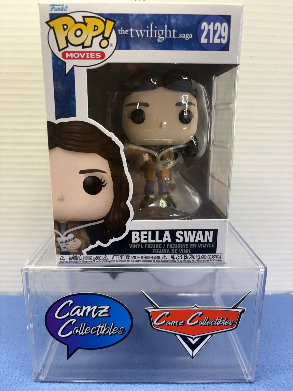 Funko Pop Movies The Twilight Saga Bella Swan number 2129 vinyl figure holding a cup in its blue and white window box