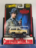 Hot Wheels Premium Pop Culture Stranger Things 1985 Chevrolet K5 Blazer HXD63 Hawkins Police vehicle on Hopper card