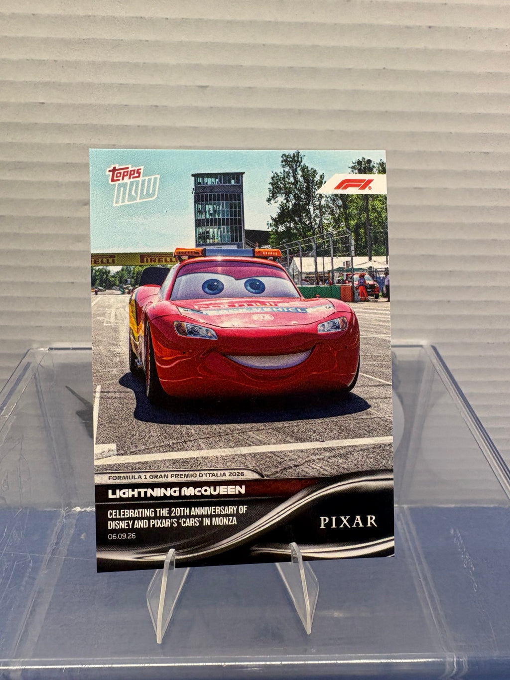 Topps NOW Formula 1 Lightning McQueen card 055 front celebrating Cars 20th anniversary at Monza 2026